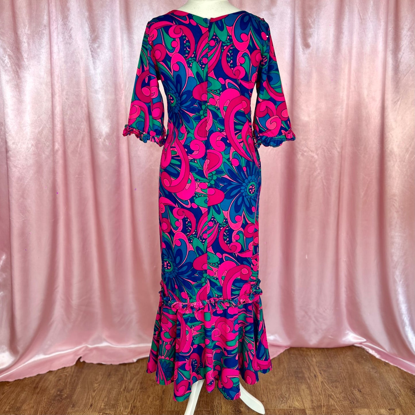 1960s Psychedelic maxi dress, handmade, size 14