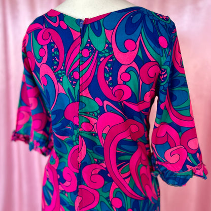 1960s Psychedelic maxi dress, handmade, size 14