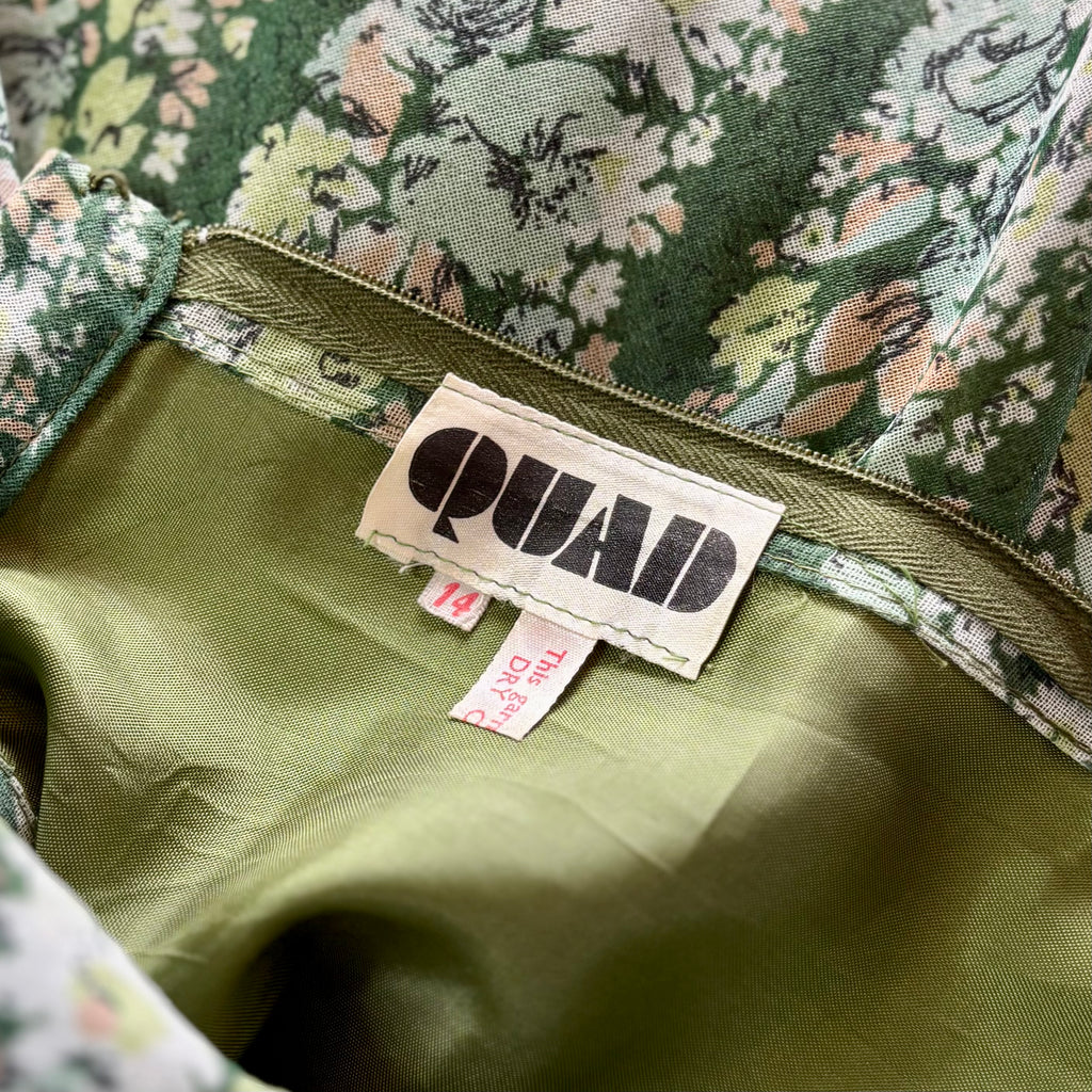 1970s Green patterned maxi dress, by Quad, size 12