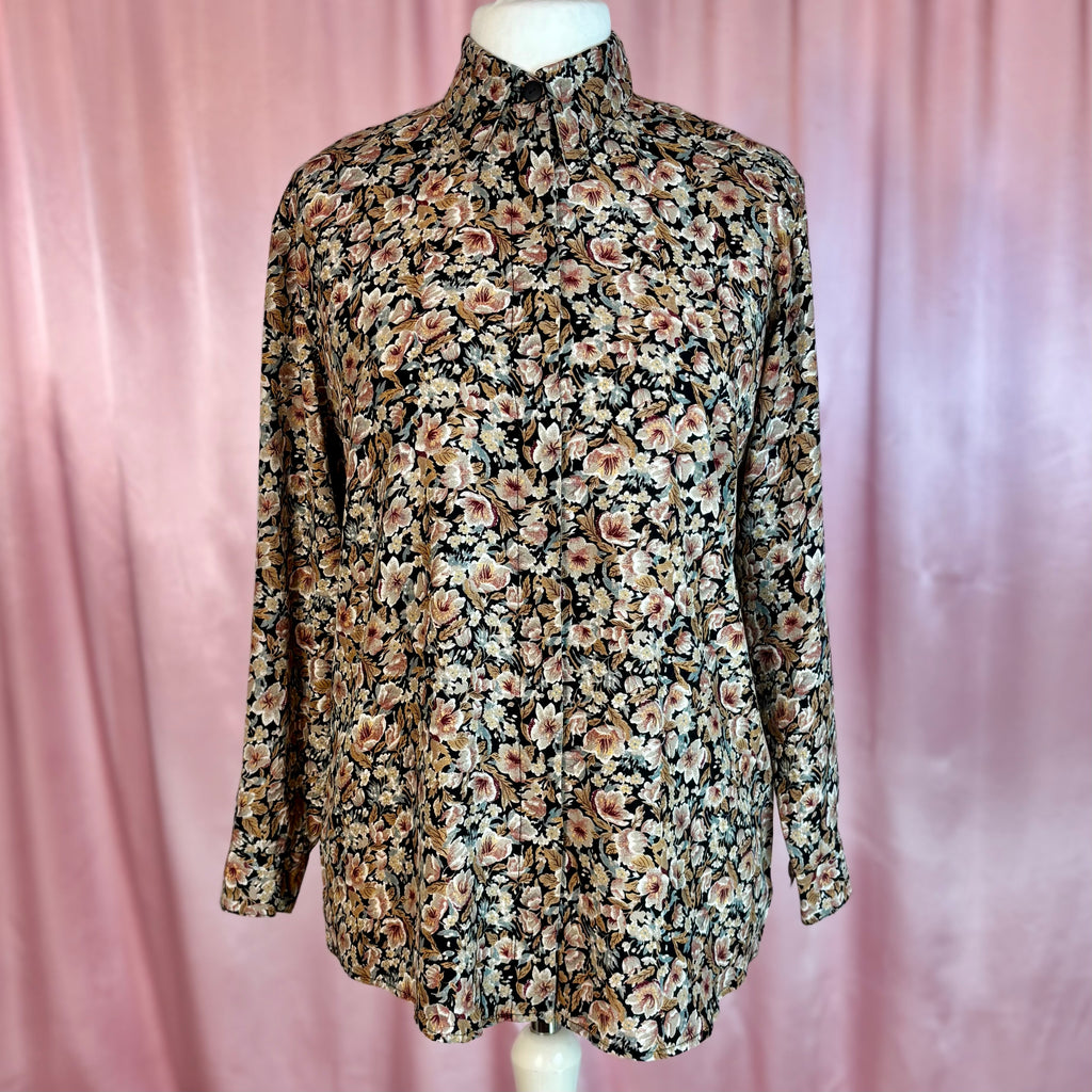 1980s Black & Brown floral blouse, by Mia, size 14