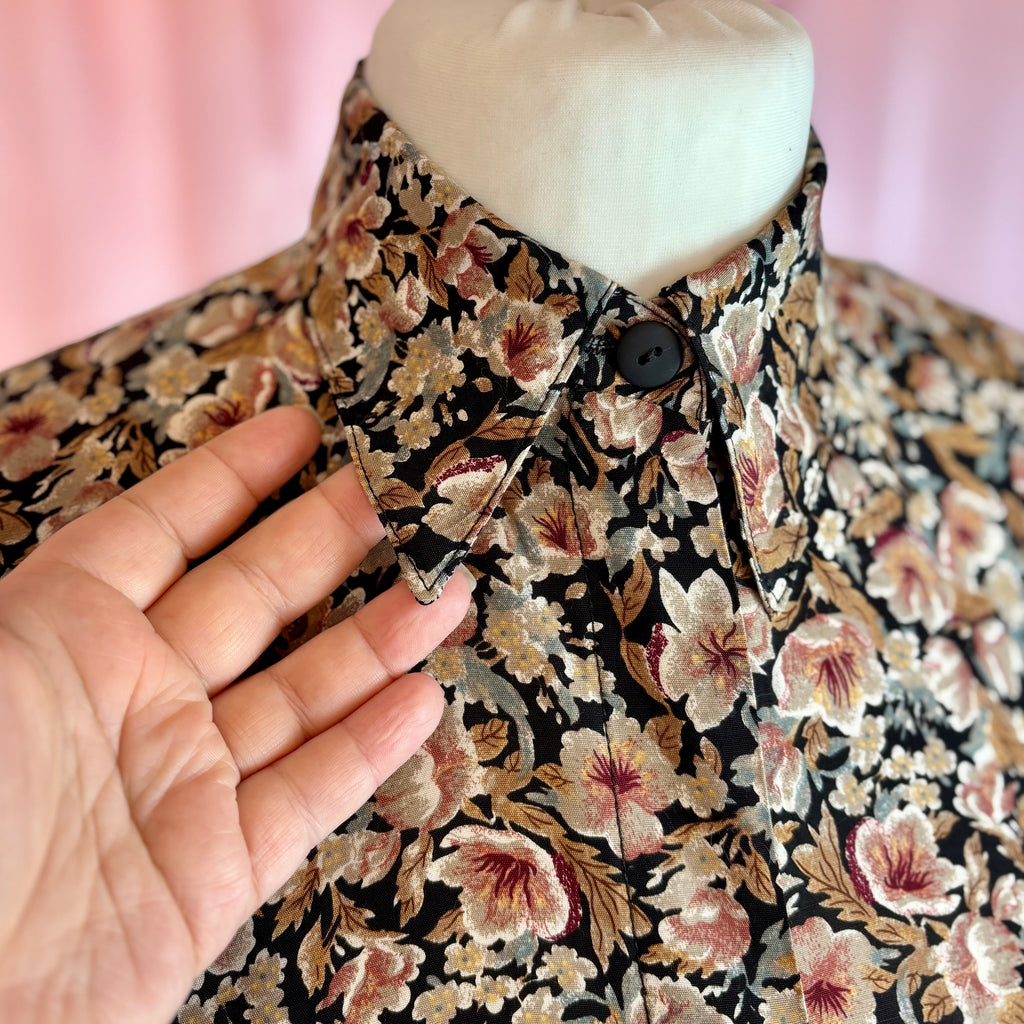 1980s Black & Brown floral blouse, by Mia, size 14