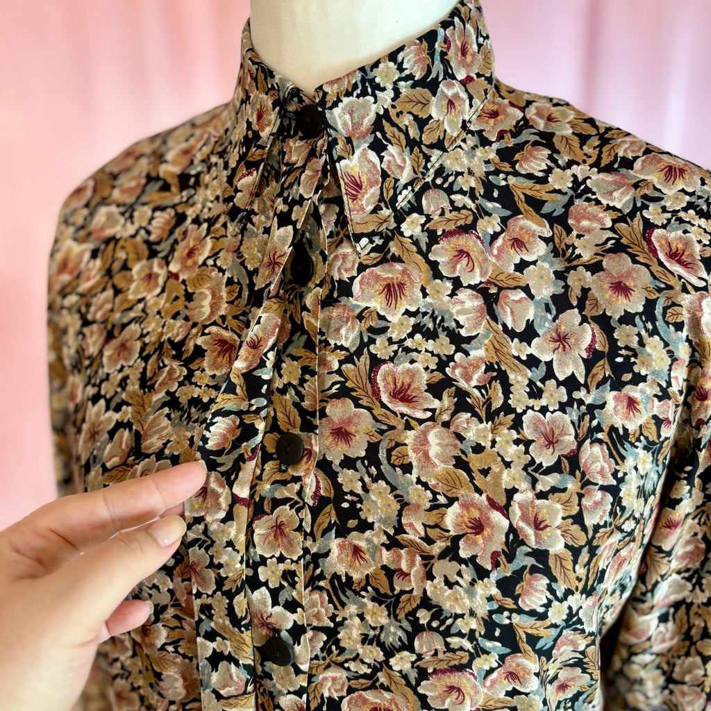 1980s Black & Brown floral blouse, by Mia, size 14