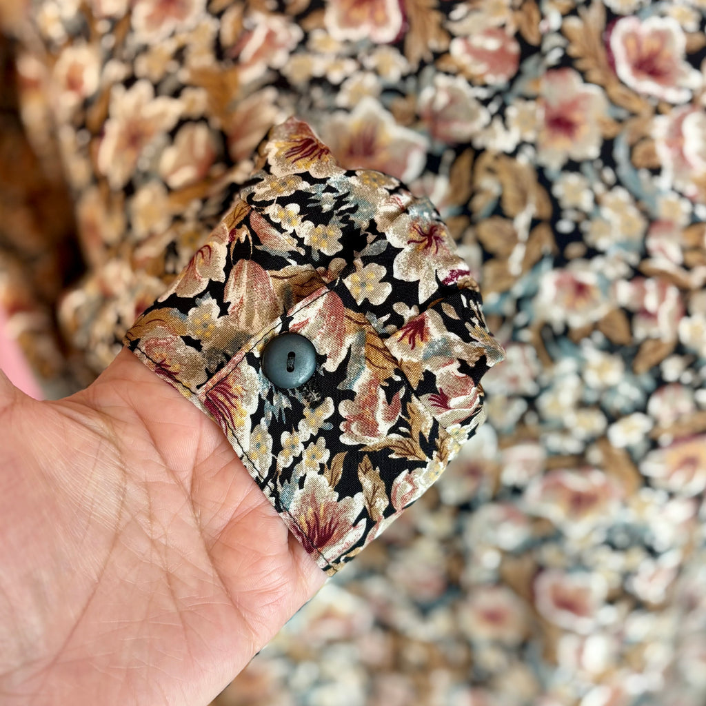 1980s Black & Brown floral blouse, by Mia, size 14
