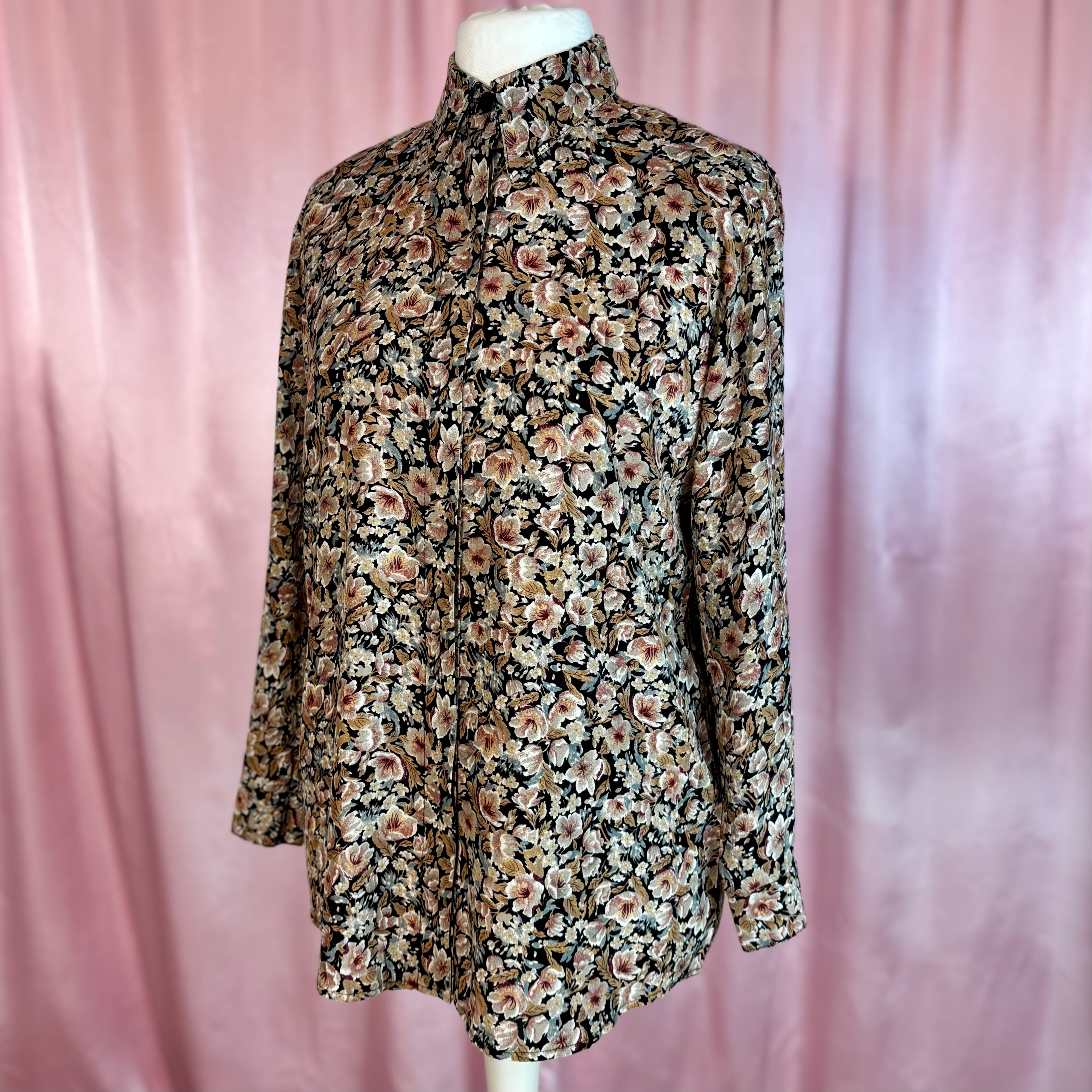 1980s Black & Brown floral blouse, by Mia, size 14