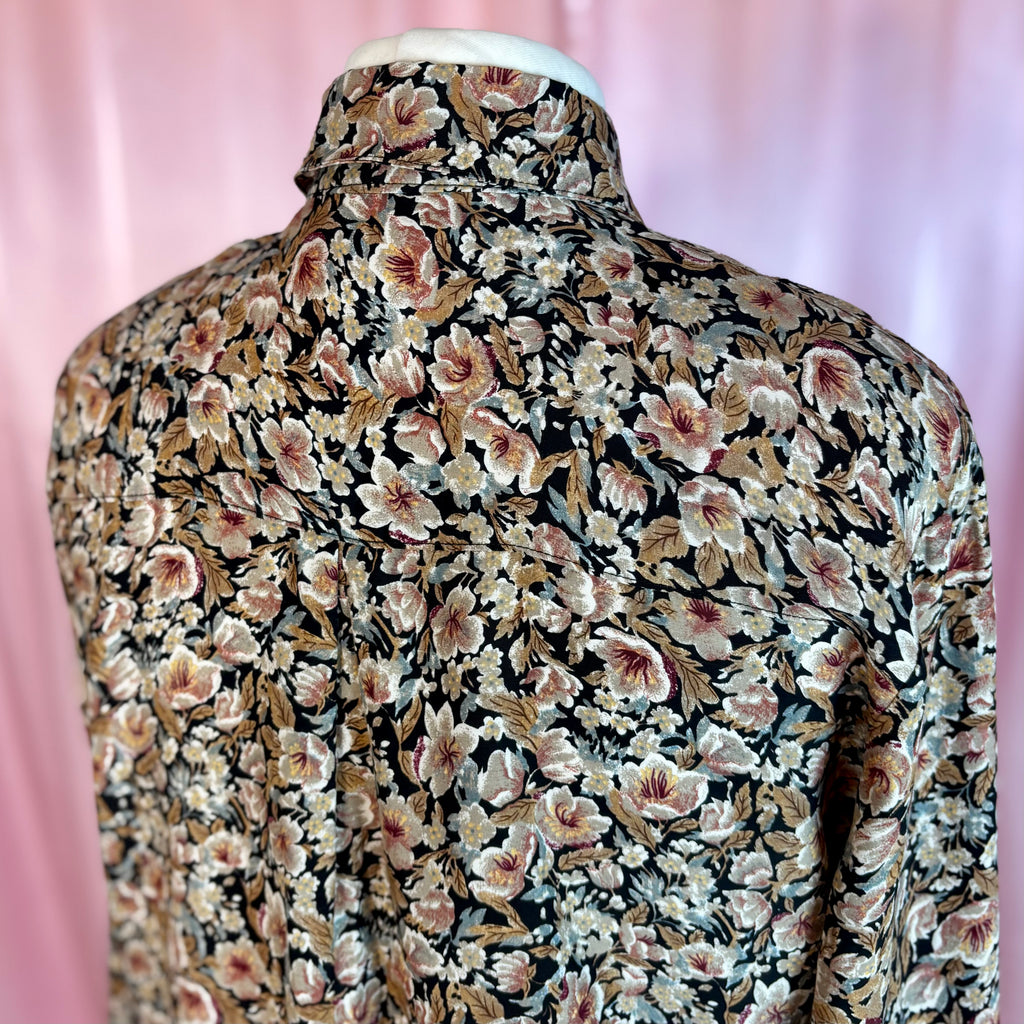 1980s Black & Brown floral blouse, by Mia, size 14