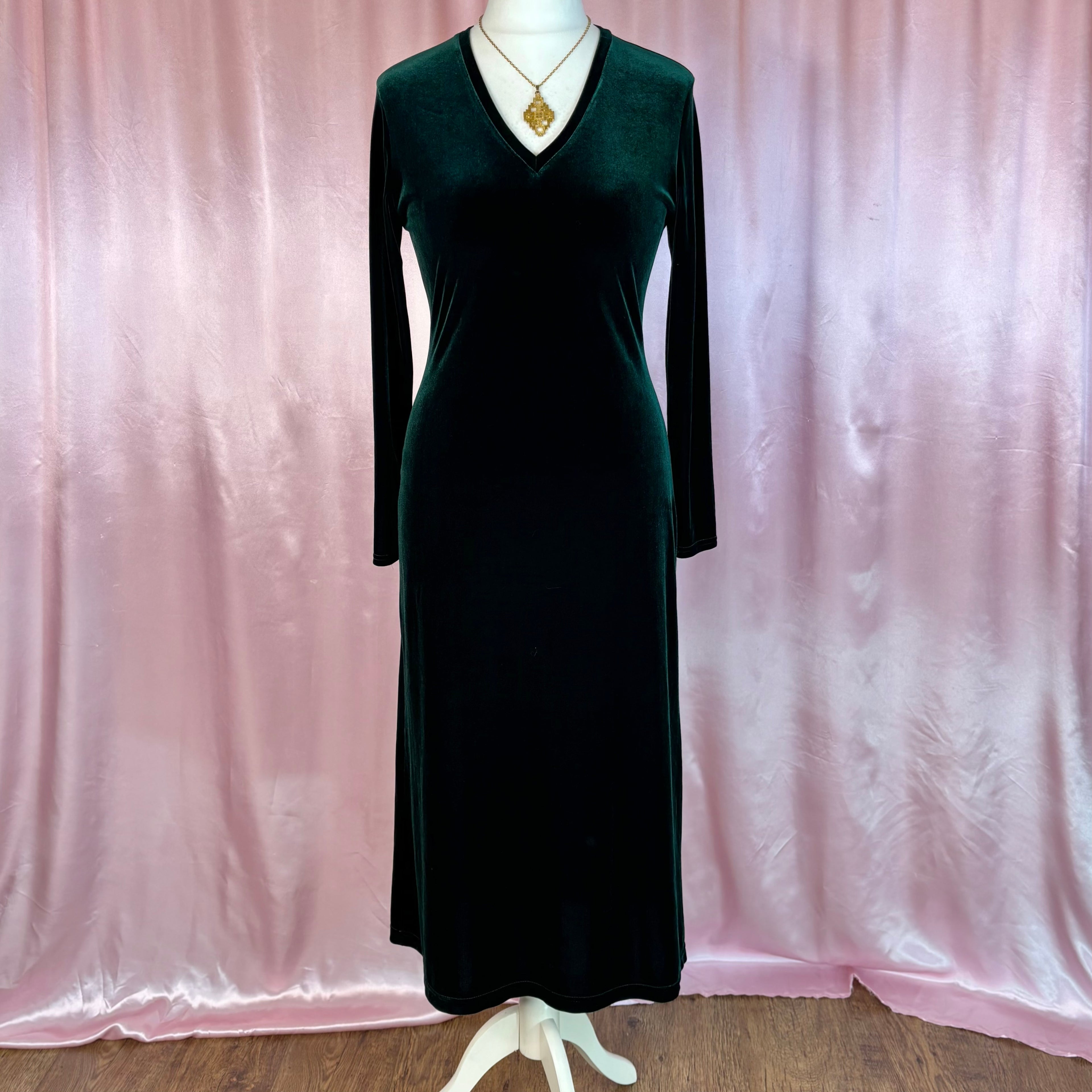 1990s Dark green velvet dress, by Canda, size 12/14