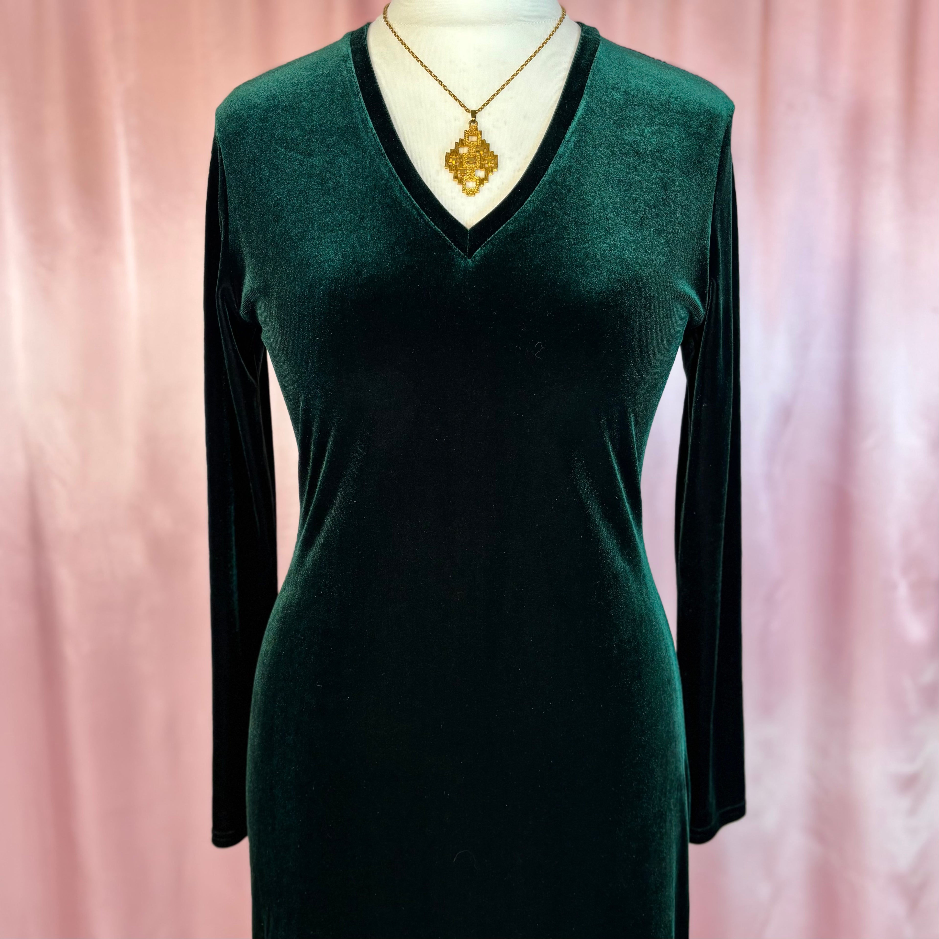 1990s Dark green velvet dress, by Canda, size 12/14