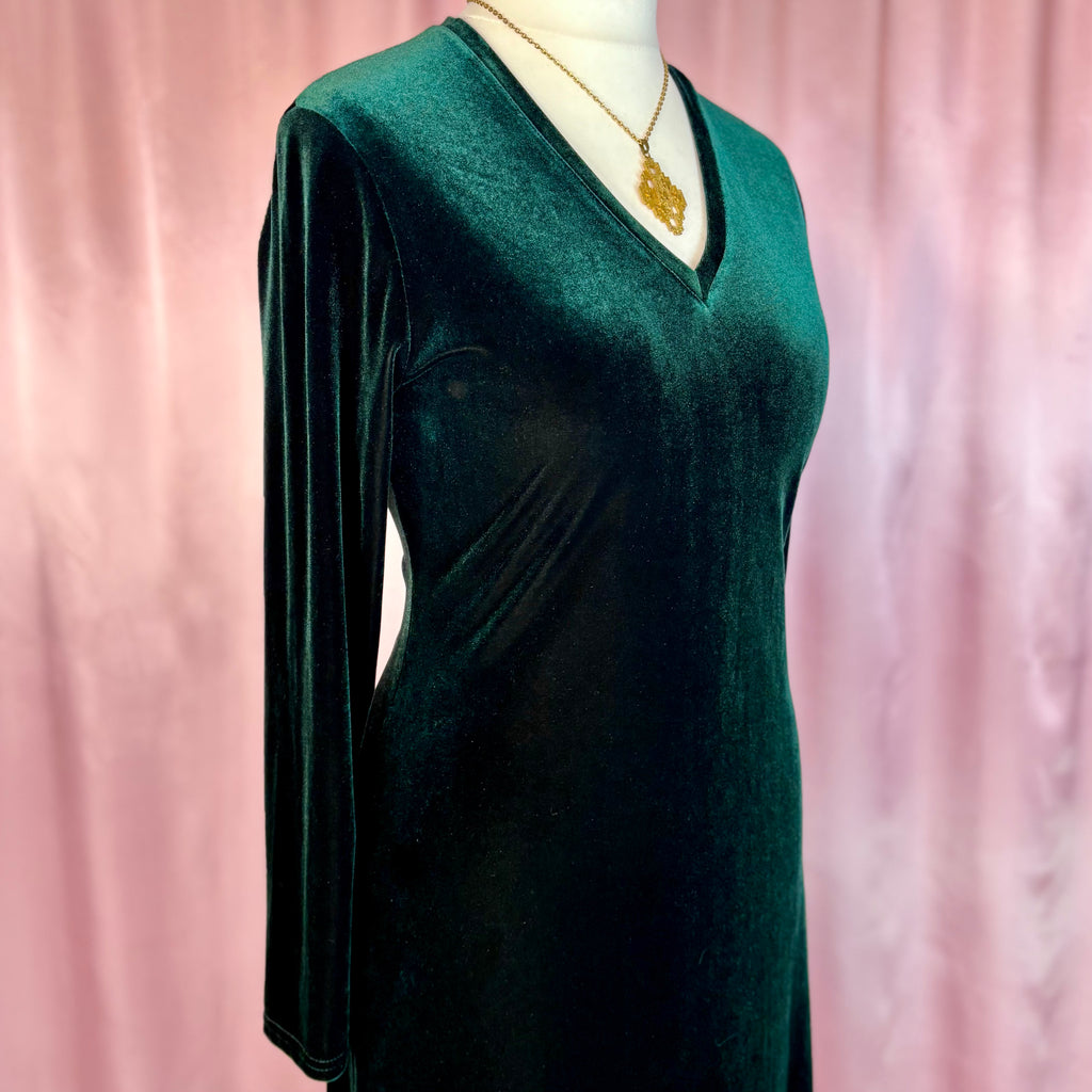 1990s Dark green velvet dress, by Canda, size 12/14