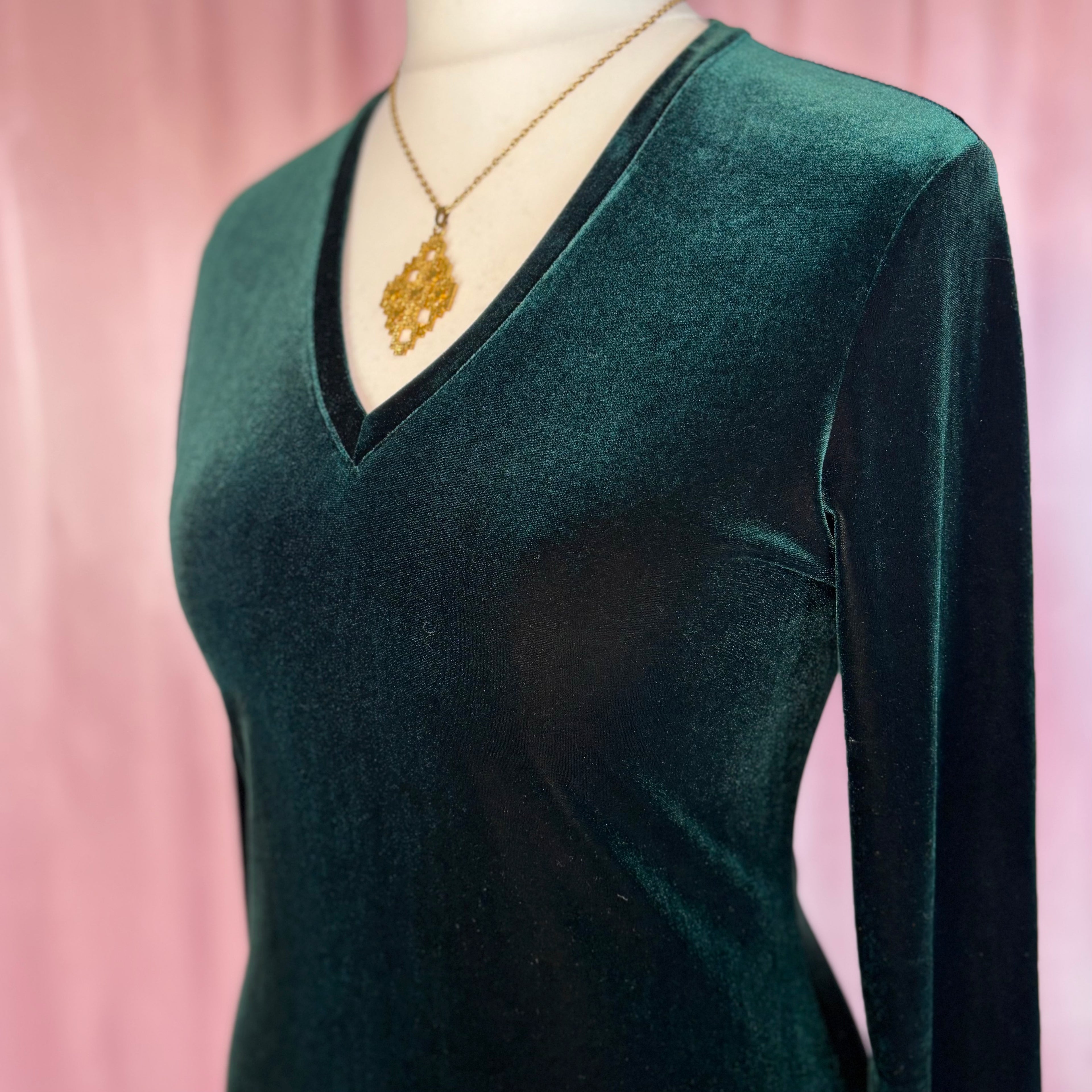 1990s Dark green velvet dress, by Canda, size 12/14