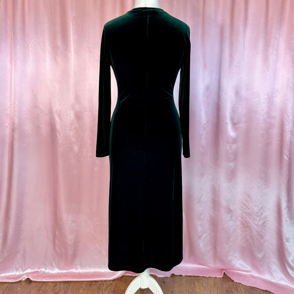 1990s Dark green velvet dress, by Canda, size 12/14