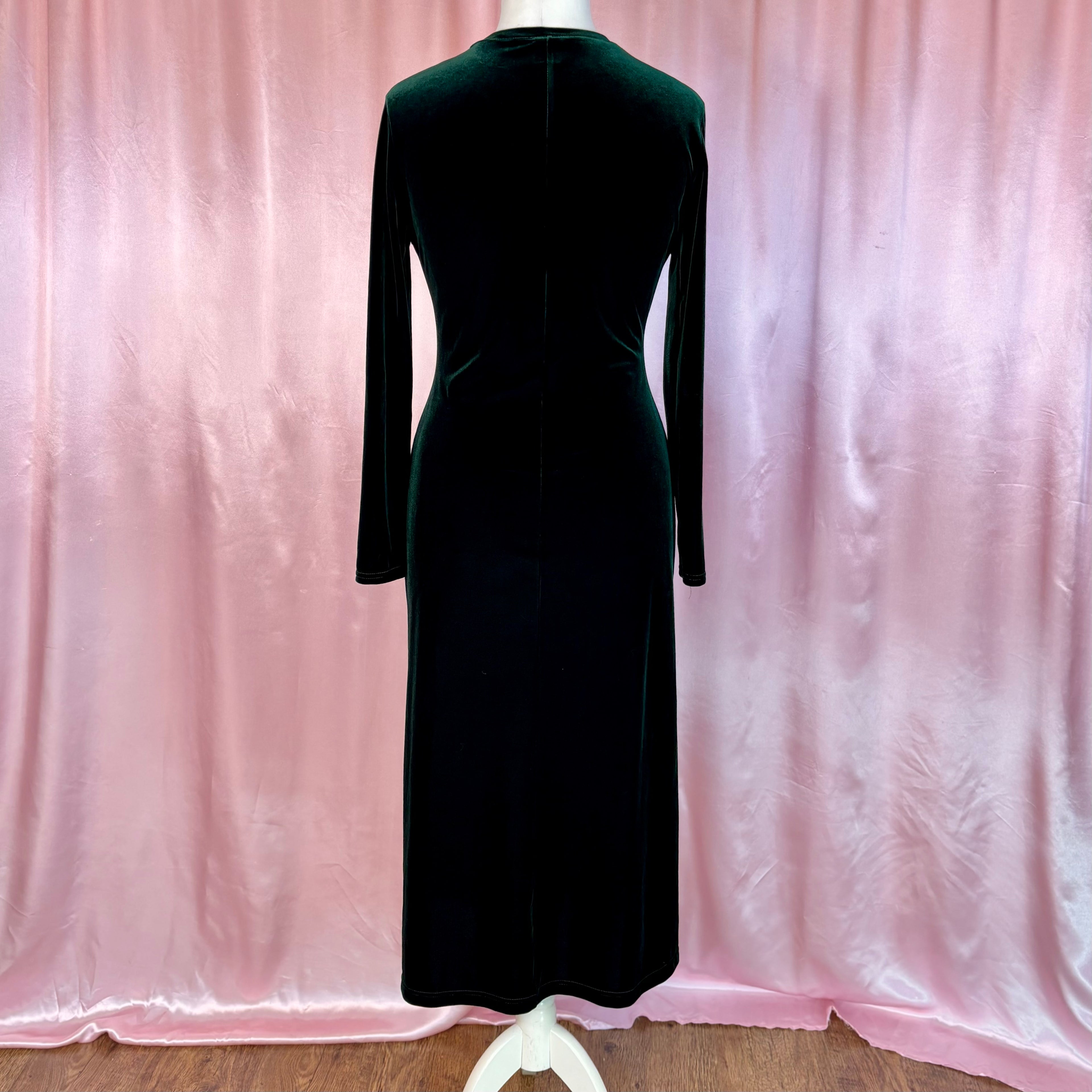 1990s Dark green velvet dress, by Canda, size 12/14