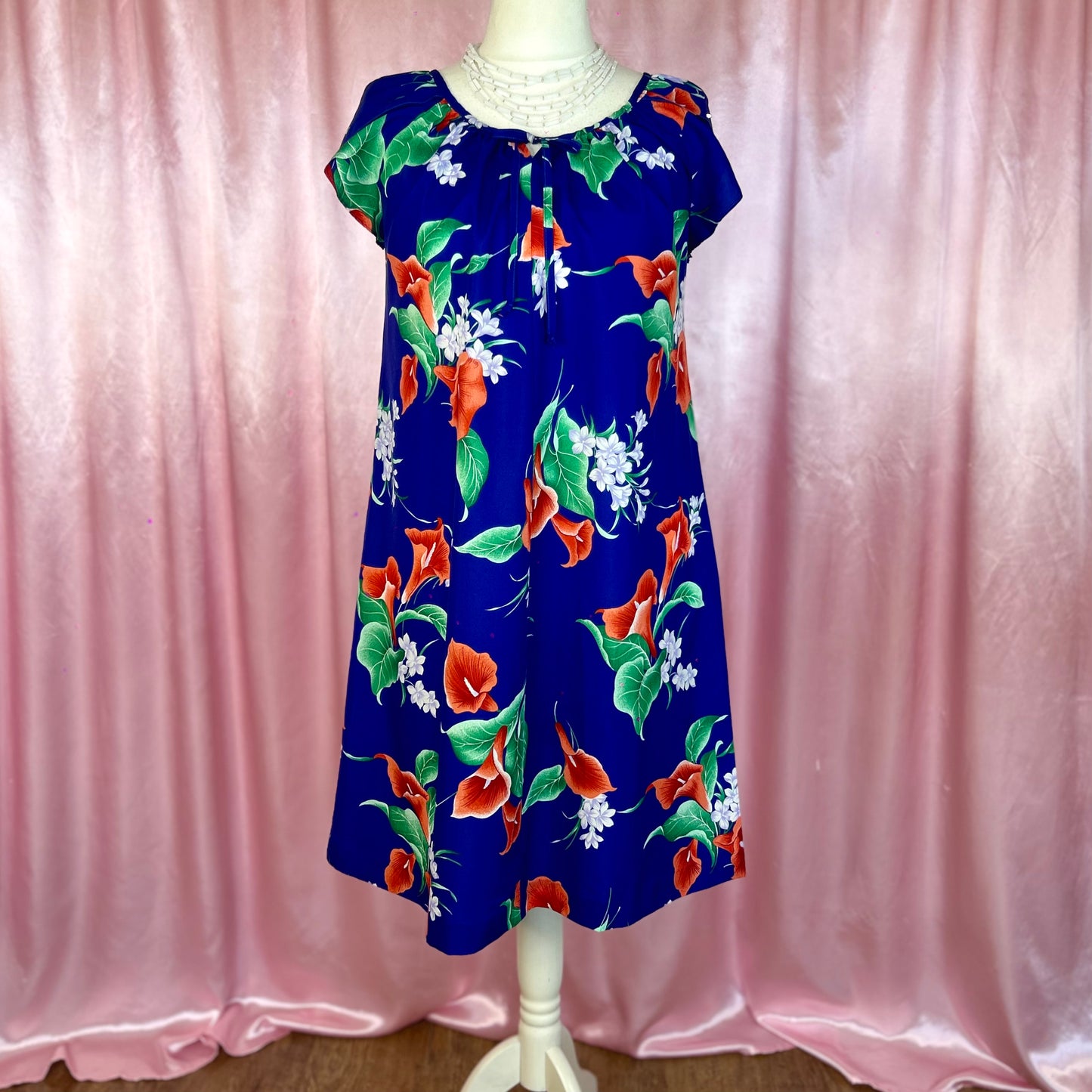 1980s Blue floral dress, Unbranded, size 18/20