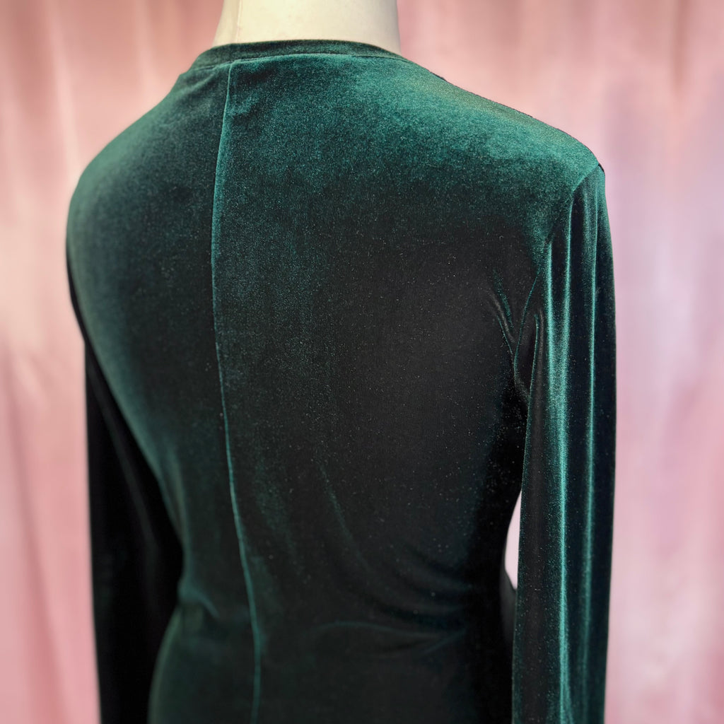1990s Dark green velvet dress, by Canda, size 12/14
