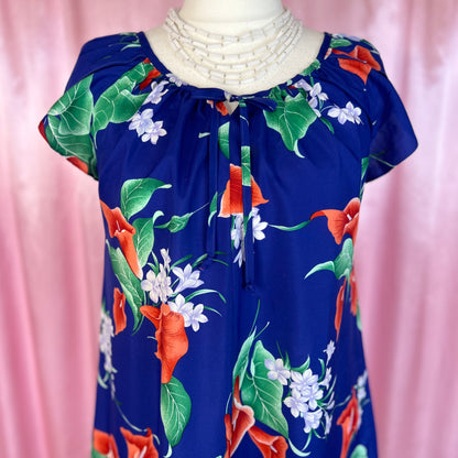 1980s Blue floral dress, Unbranded, size 18/20