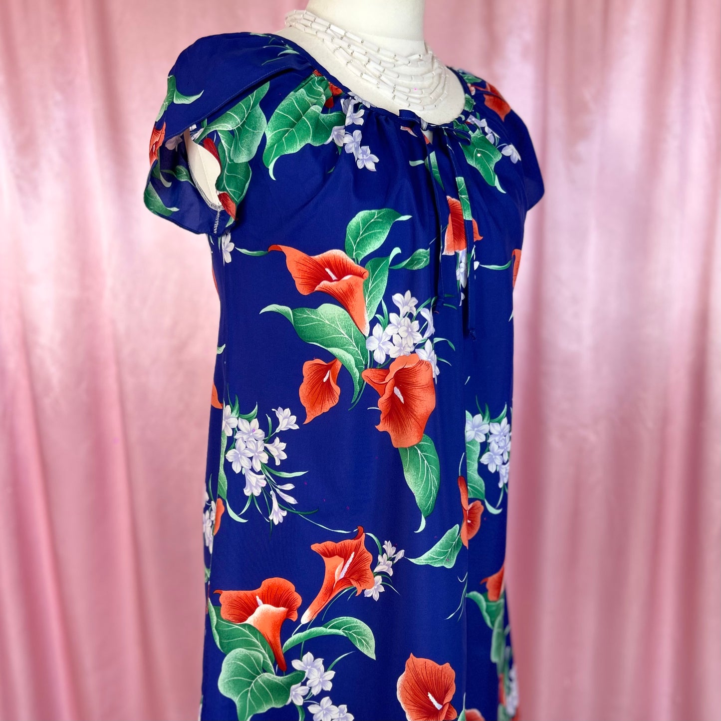 1980s Blue floral dress, Unbranded, size 18/20