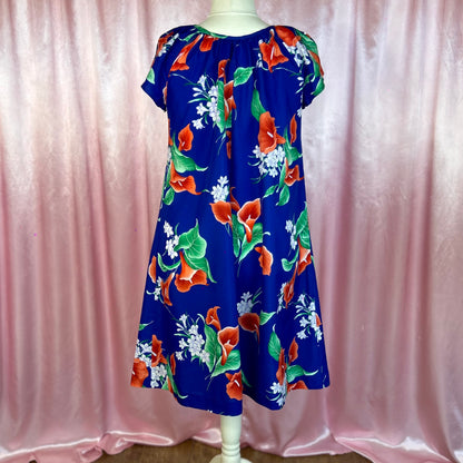 1980s Blue floral dress, Unbranded, size 18/20