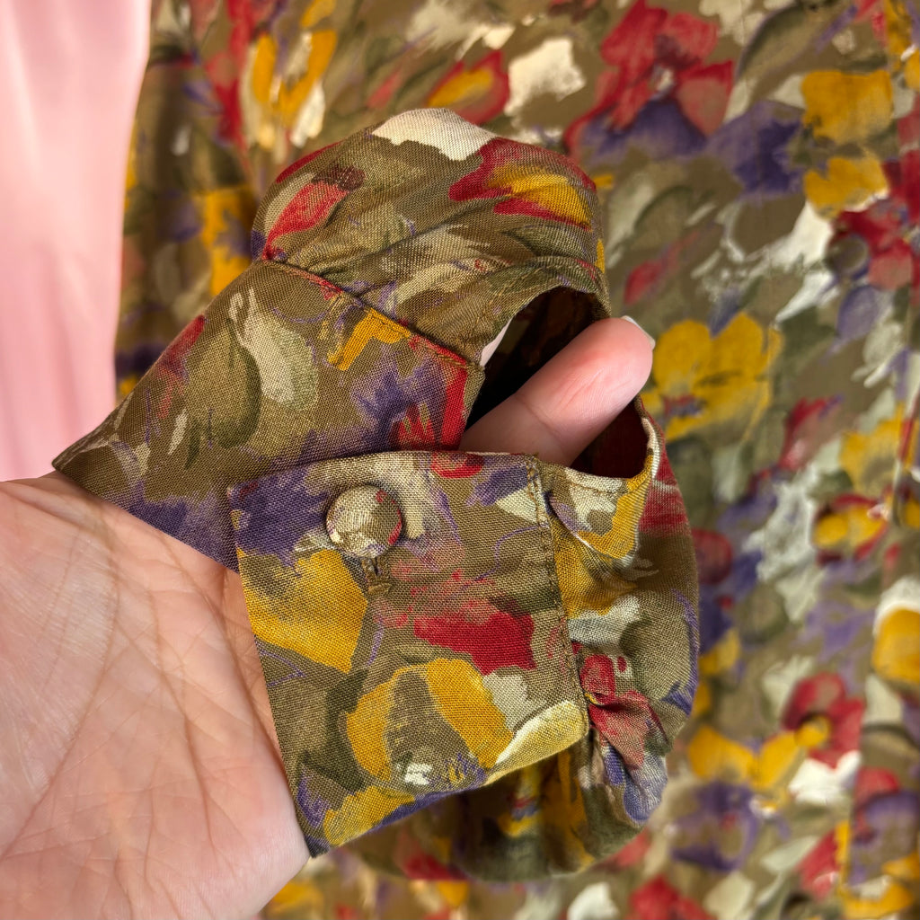 1980s Khaki floral blouse, by Littlewoods, size 20