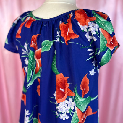 1980s Blue floral dress, Unbranded, size 18/20