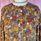 1980s Khaki floral blouse, by Littlewoods, size 20