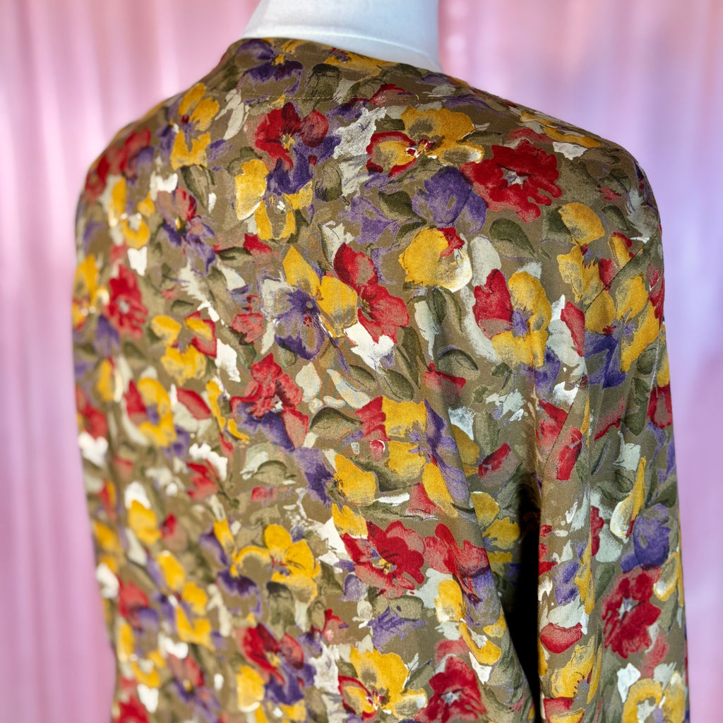 1980s Khaki floral blouse, by Littlewoods, size 20