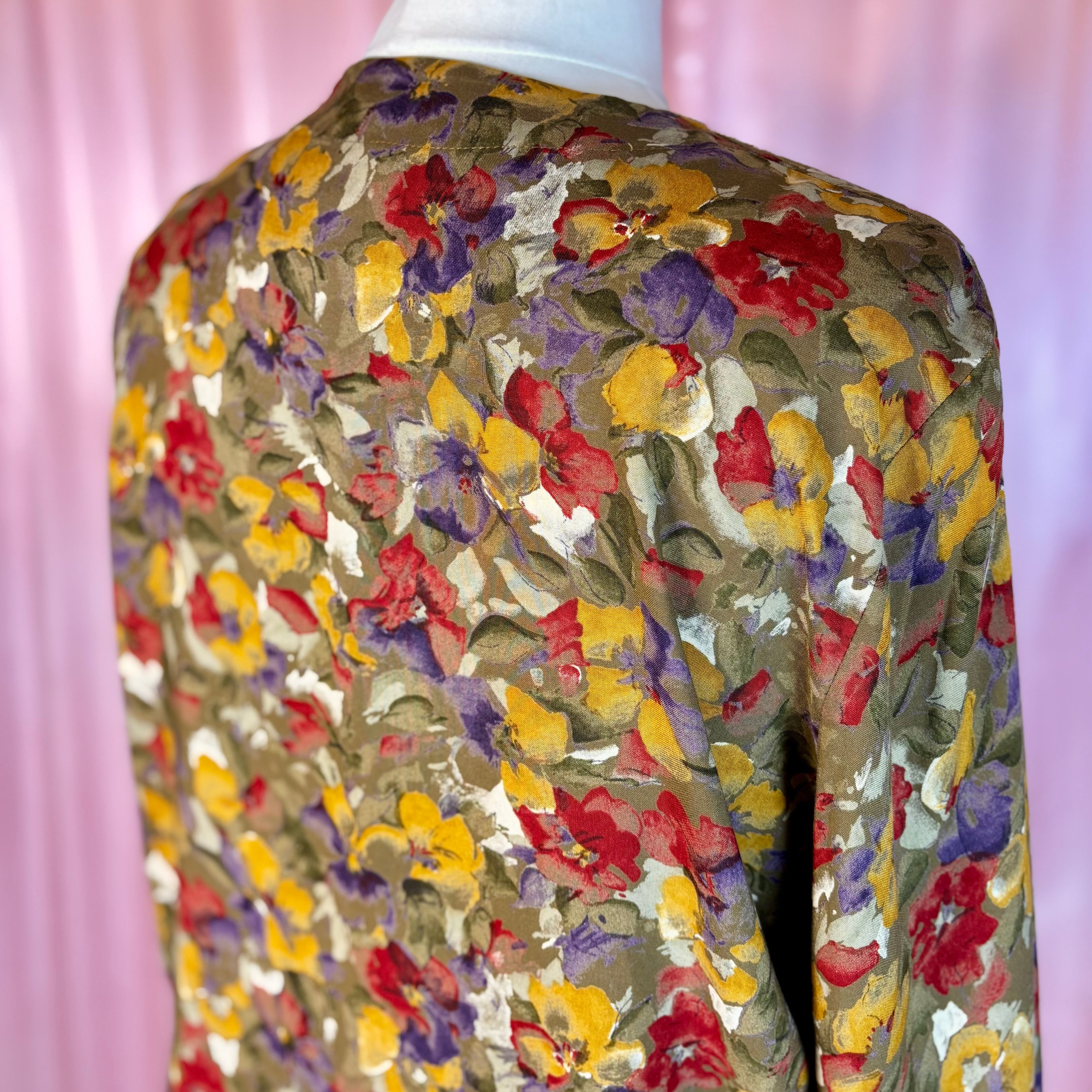 1980s Khaki floral blouse, by Littlewoods, size 20