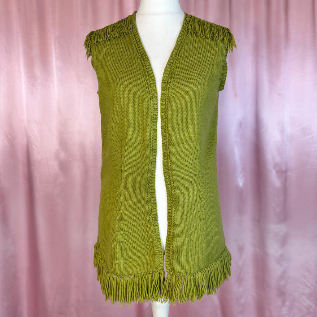 1970s Green knit gilet, Handmade, size 14