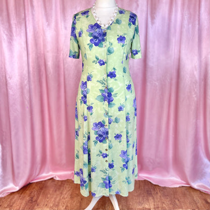 1990s Green viscose dress, by Nice Day, size 16