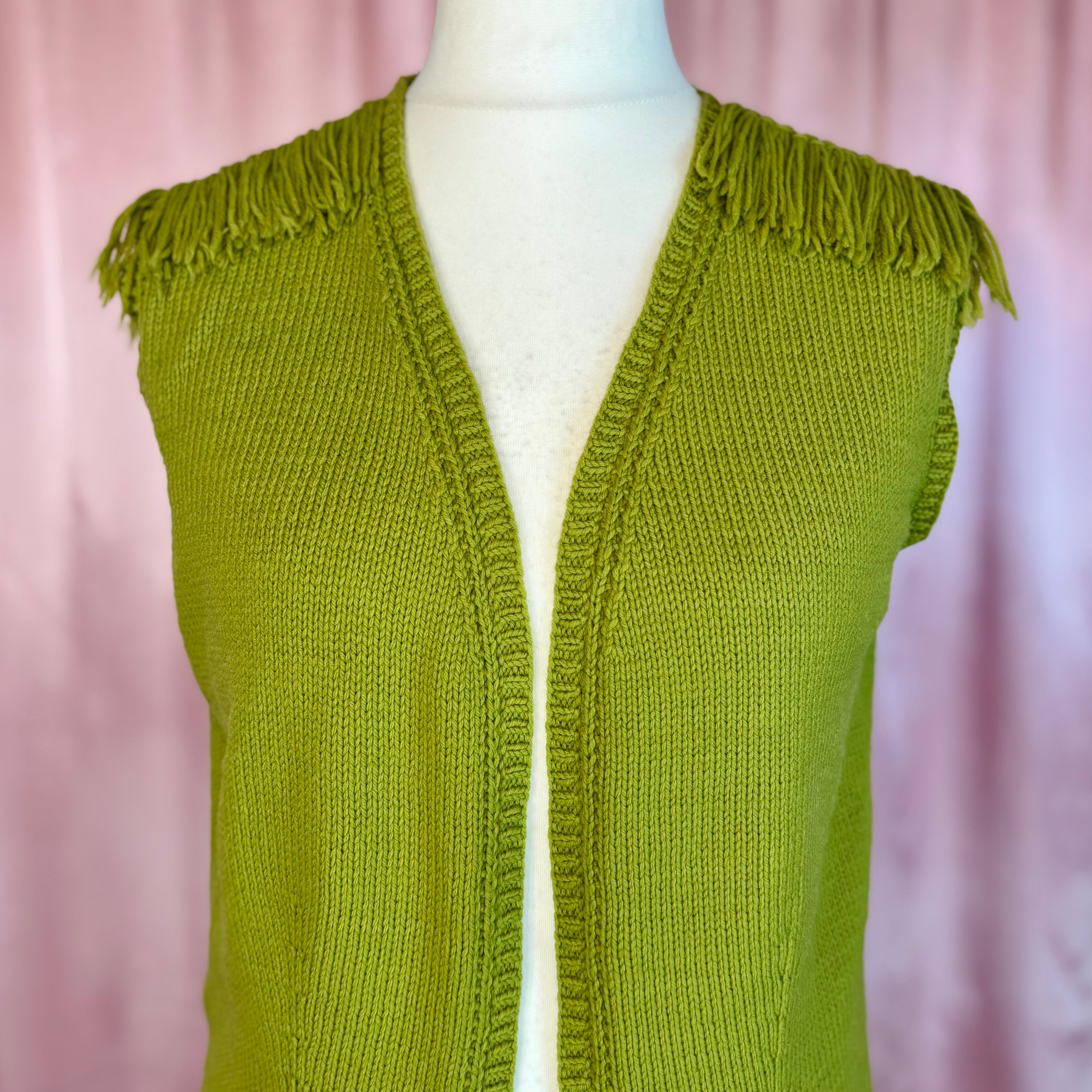1970s Green knit gilet, Handmade, size 14