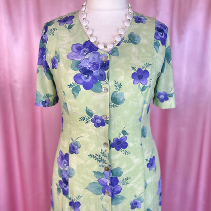 1990s Green viscose dress, by Nice Day, size 16