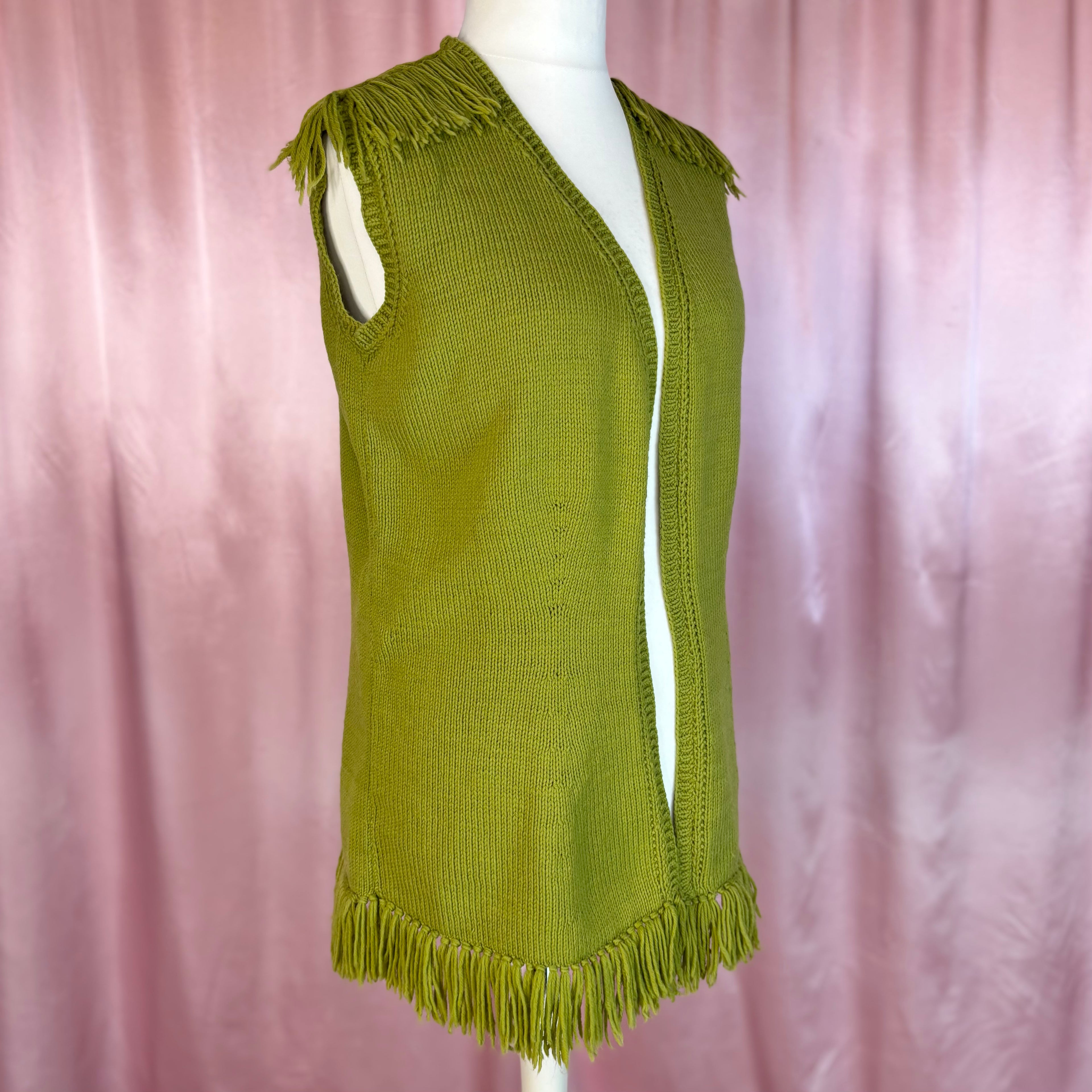 1970s Green knit gilet, Handmade, size 14