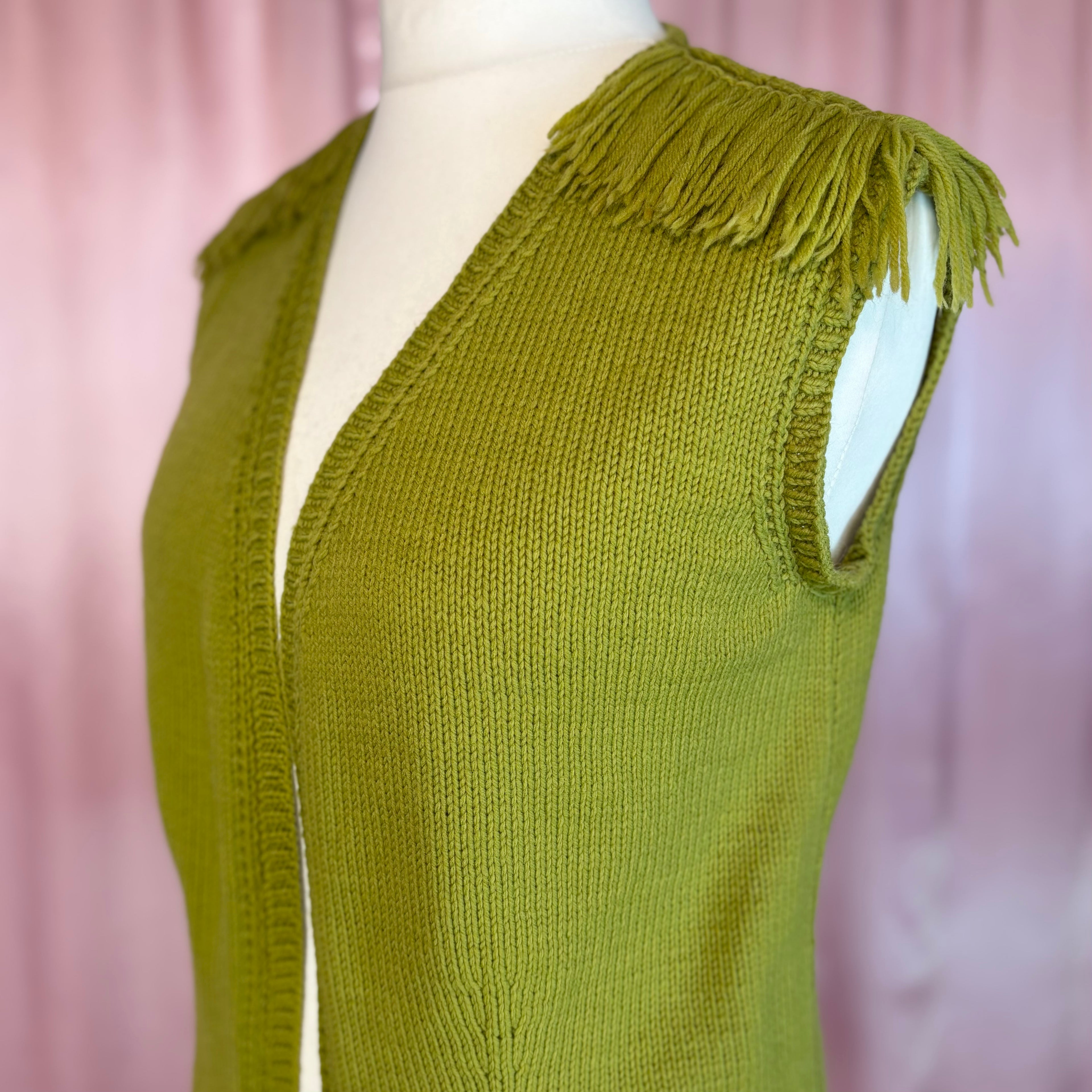 1970s Green knit gilet, Handmade, size 14