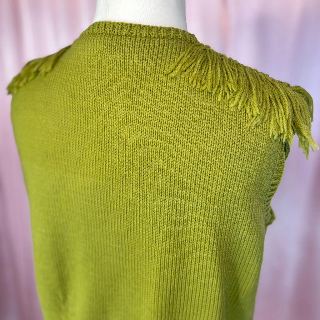 1970s Green knit gilet, Handmade, size 14