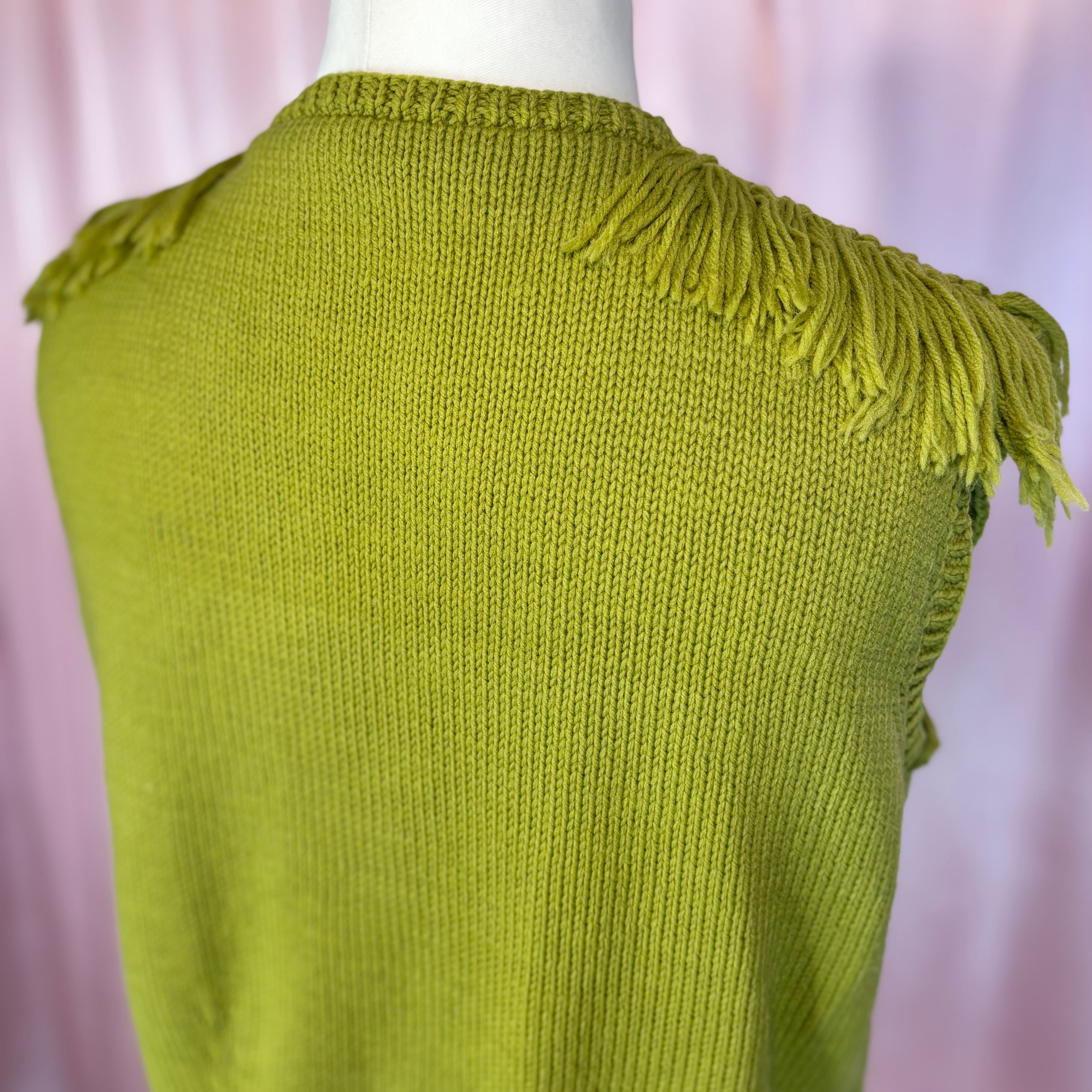 1970s Green knit gilet, Handmade, size 14