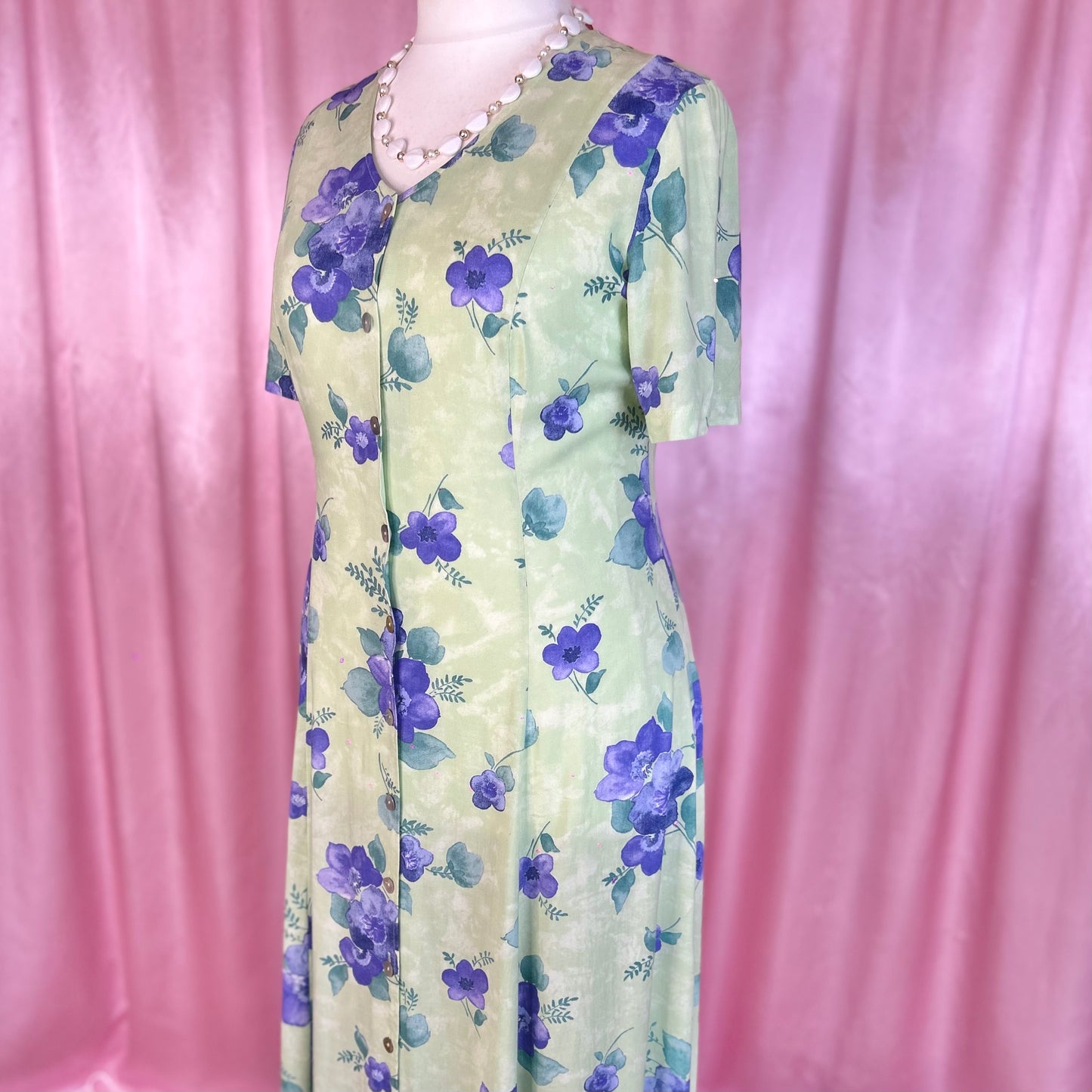 1990s Green viscose dress, by Nice Day, size 16