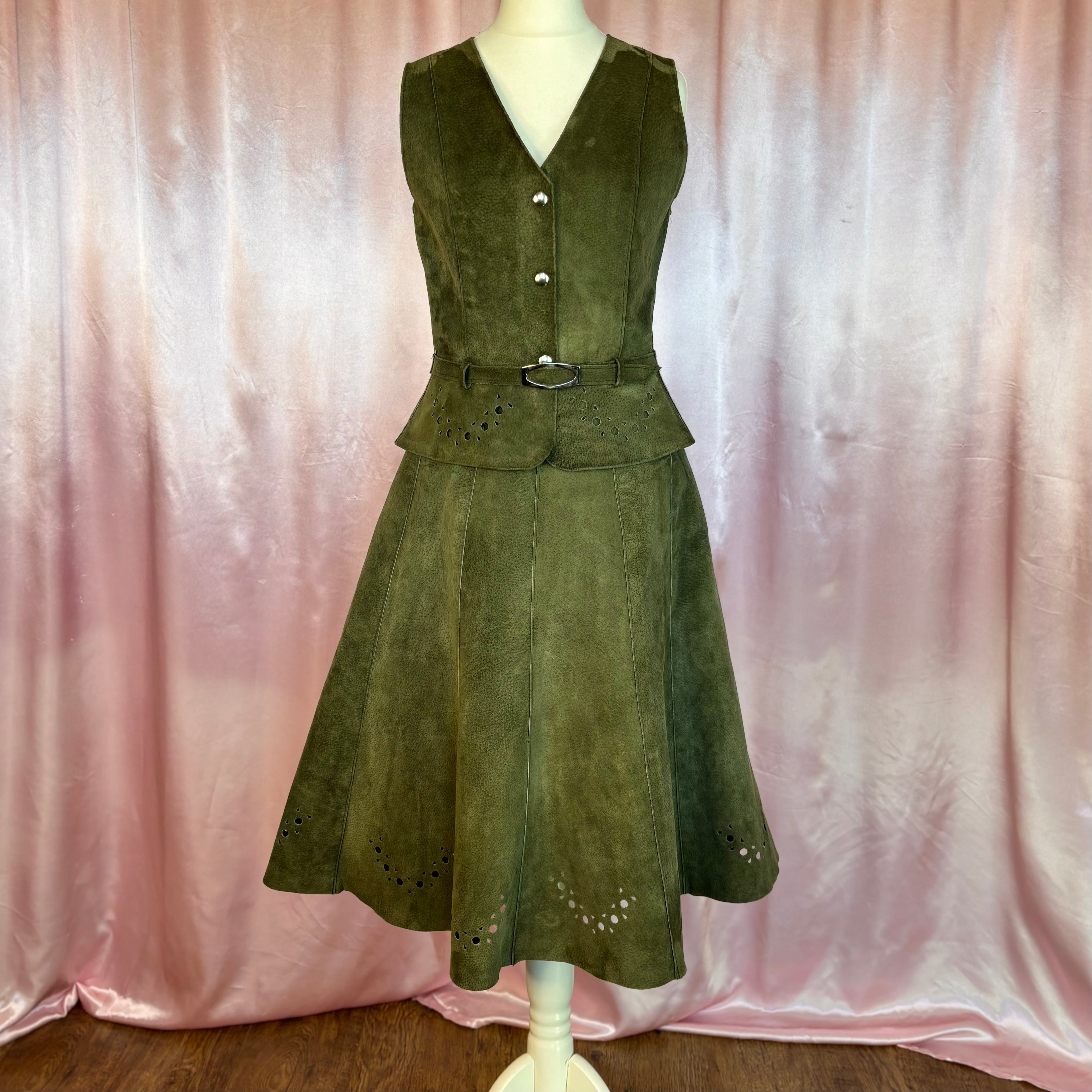 1970s Suede skirt & gilet co-ord, unbranded, size 8