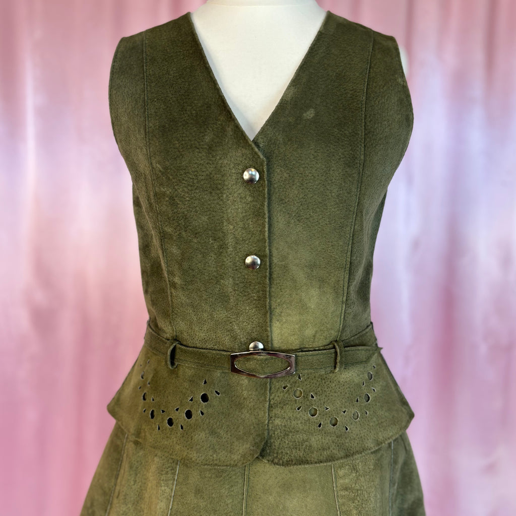 1970s Suede skirt & gilet co-ord, unbranded, size 8