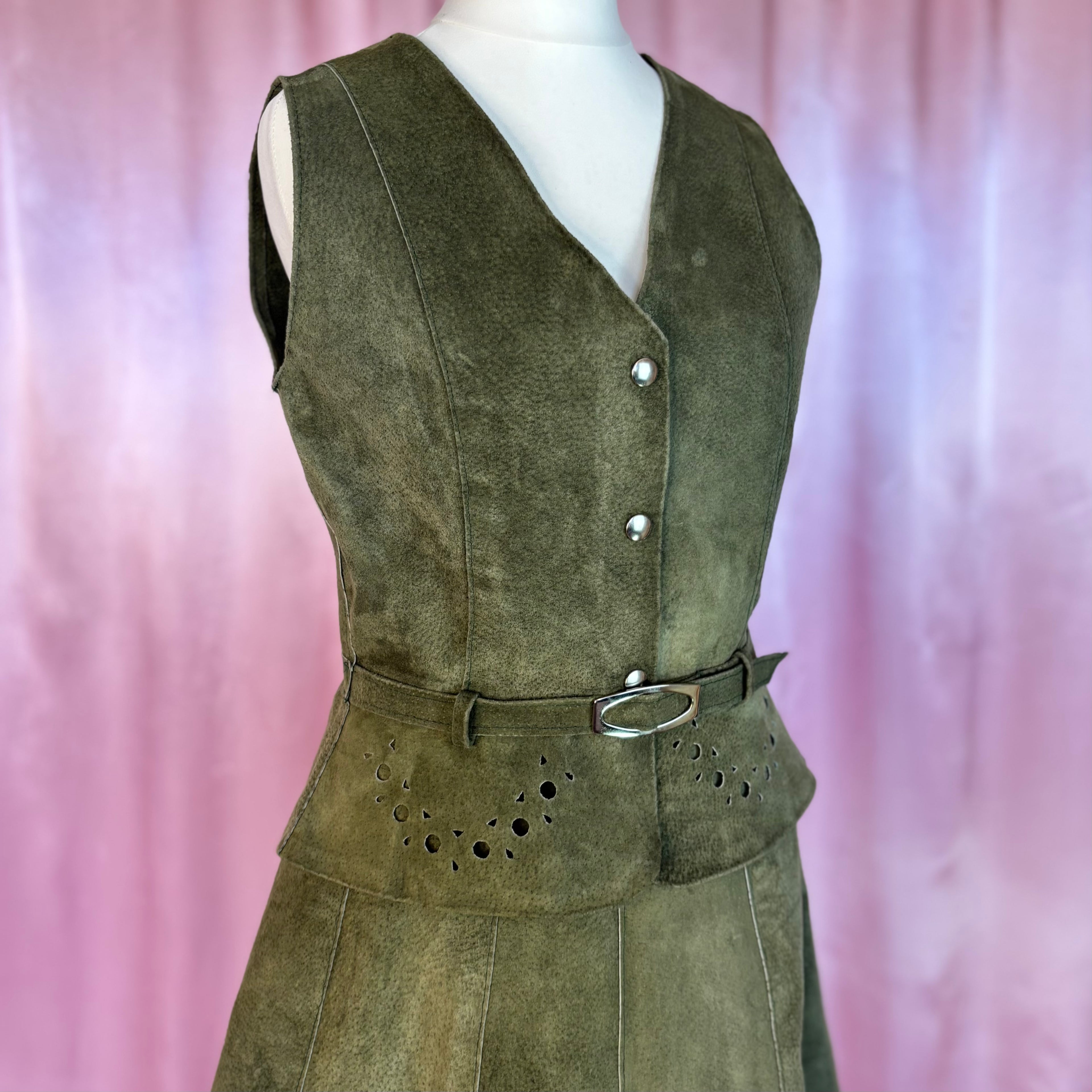 1970s Suede skirt & gilet co-ord, unbranded, size 8