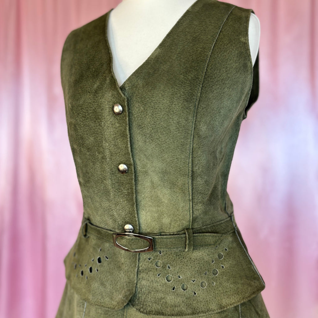 1970s Suede skirt & gilet co-ord, unbranded, size 8