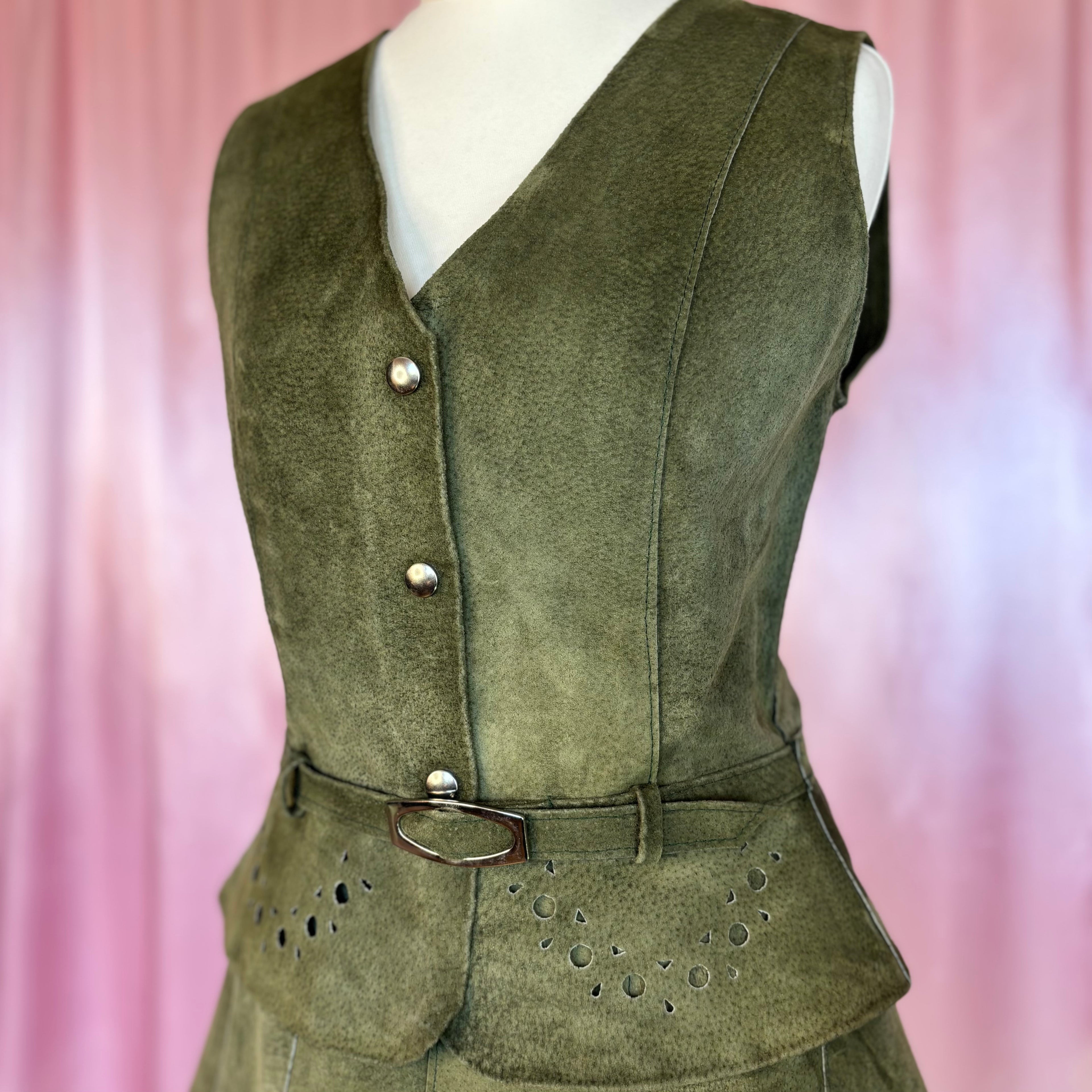 1970s Suede skirt & gilet co-ord, unbranded, size 8