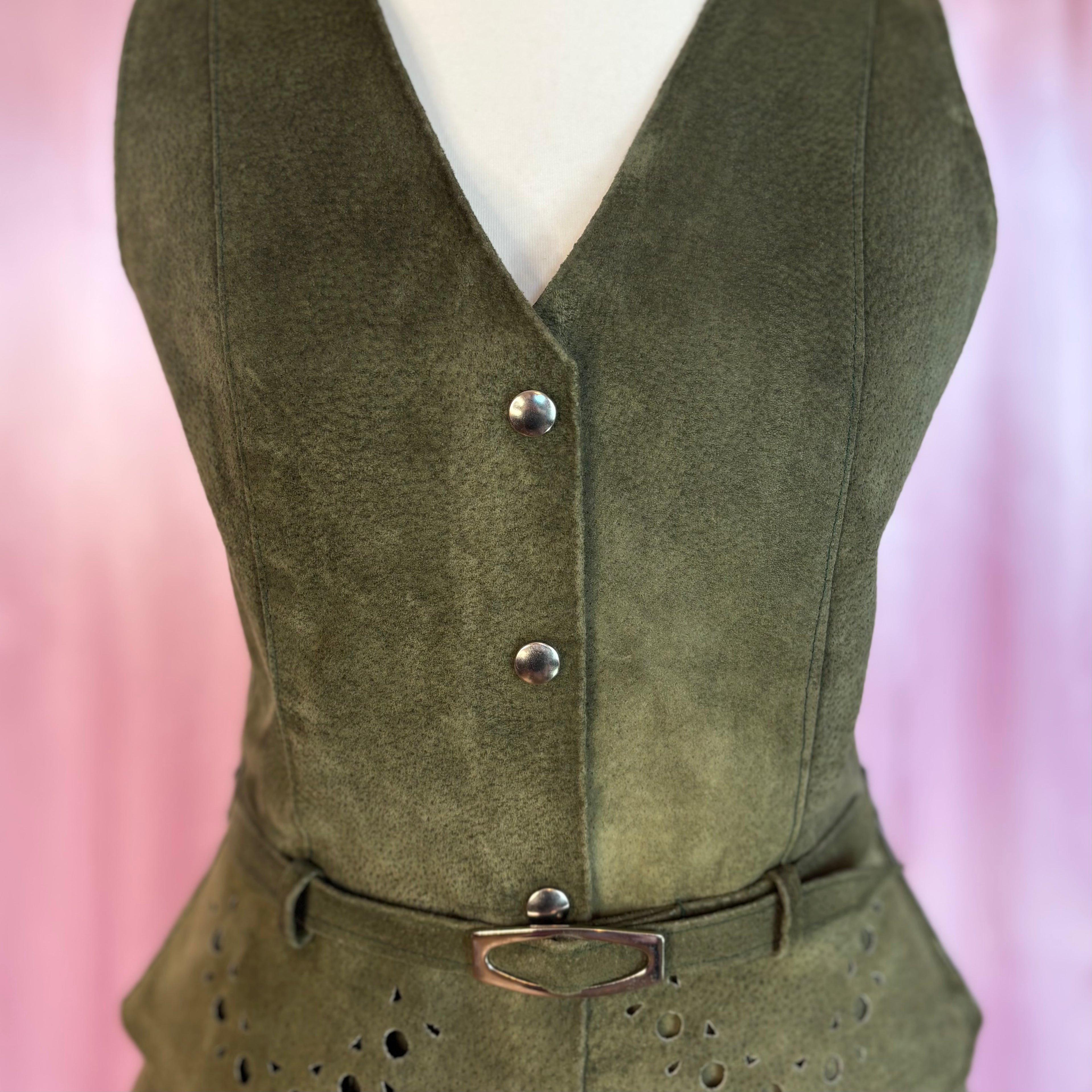 1970s Suede skirt & gilet co-ord, unbranded, size 8