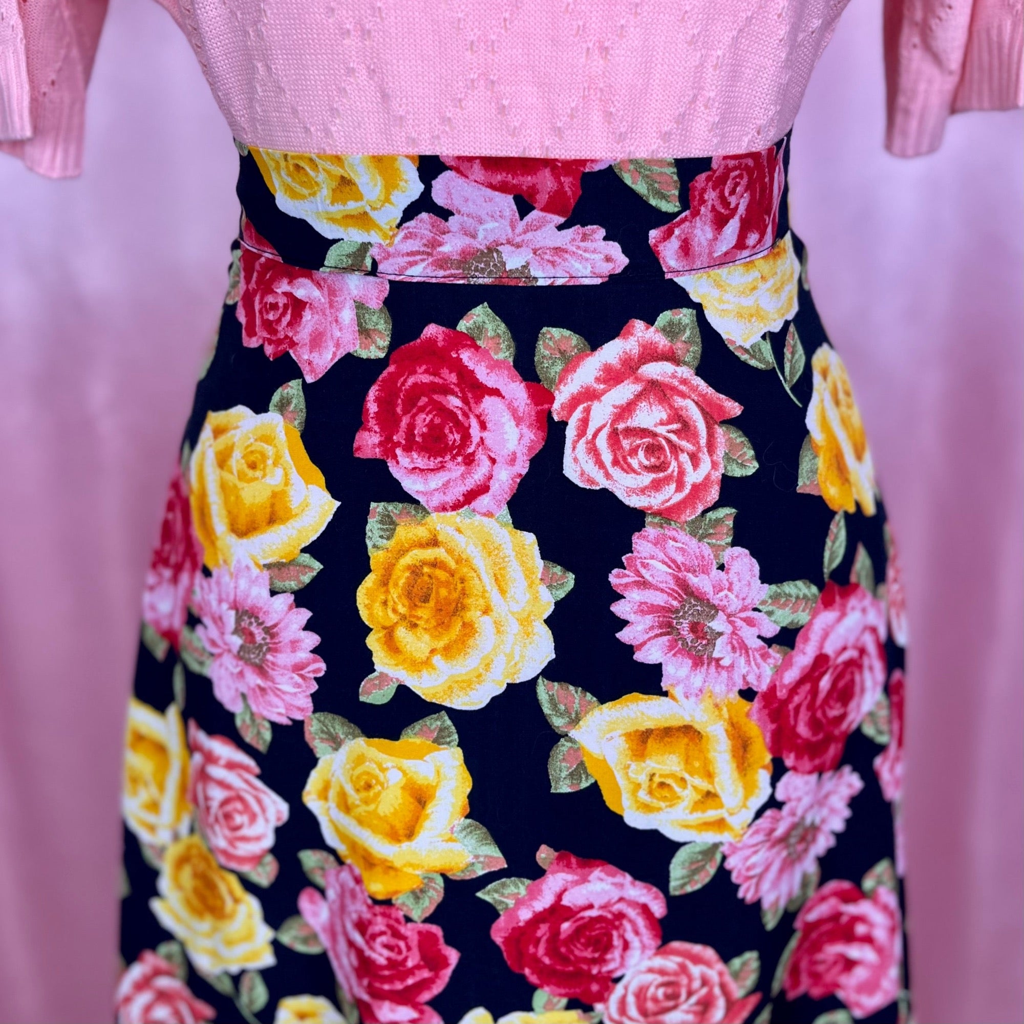 1990s floral viscose midi skirt, unbranded, size 8