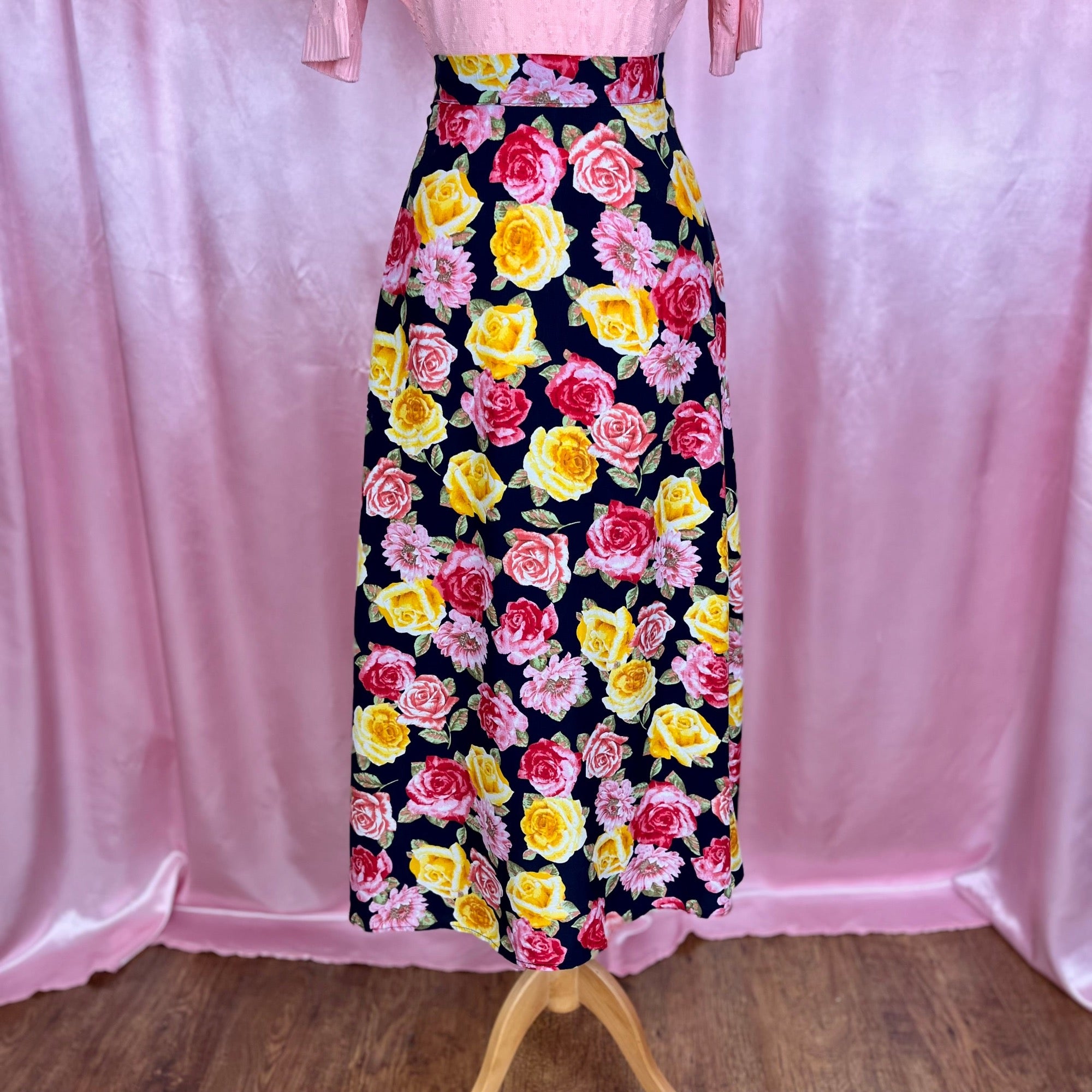 1990s floral viscose midi skirt, unbranded, size 8