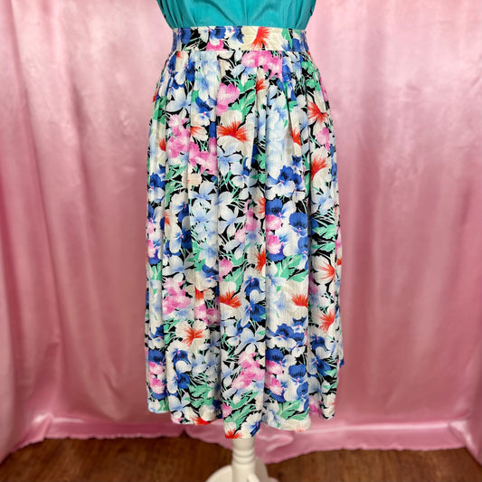 1980s floral midi skirt, unbranded, size 10
