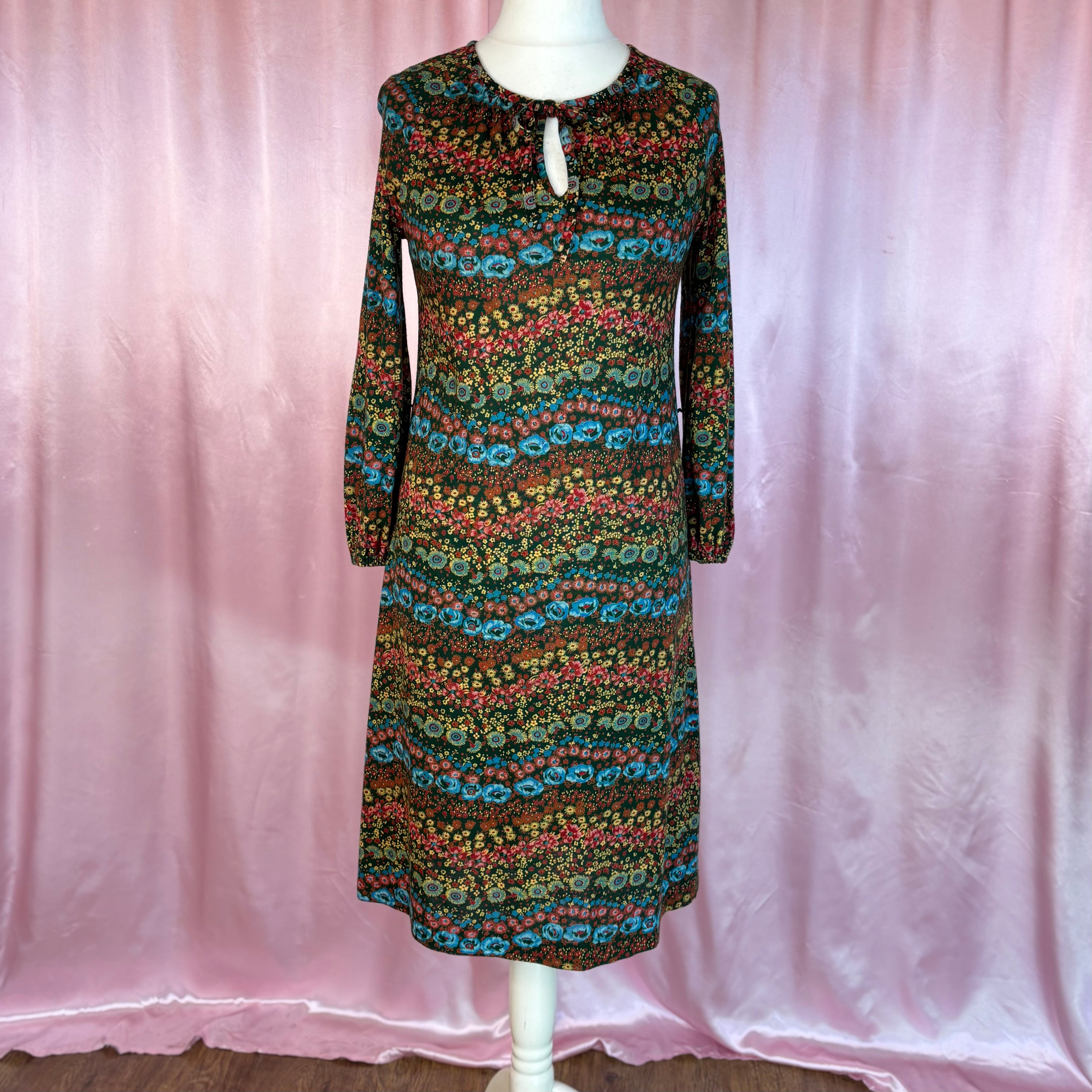 1970s Floral jersey dress, by St Michael, size 12