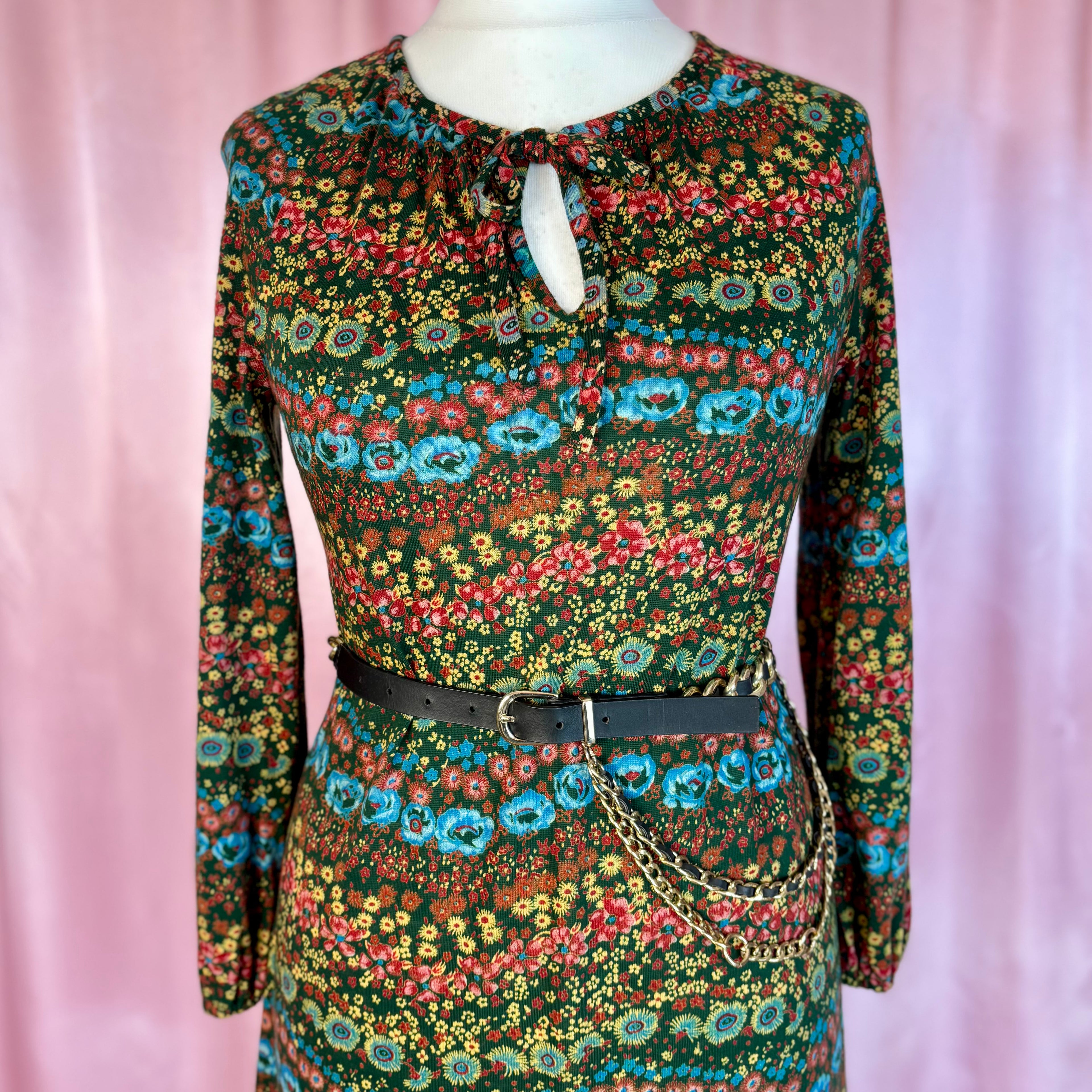 1970s Floral jersey dress, by St Michael, size 12