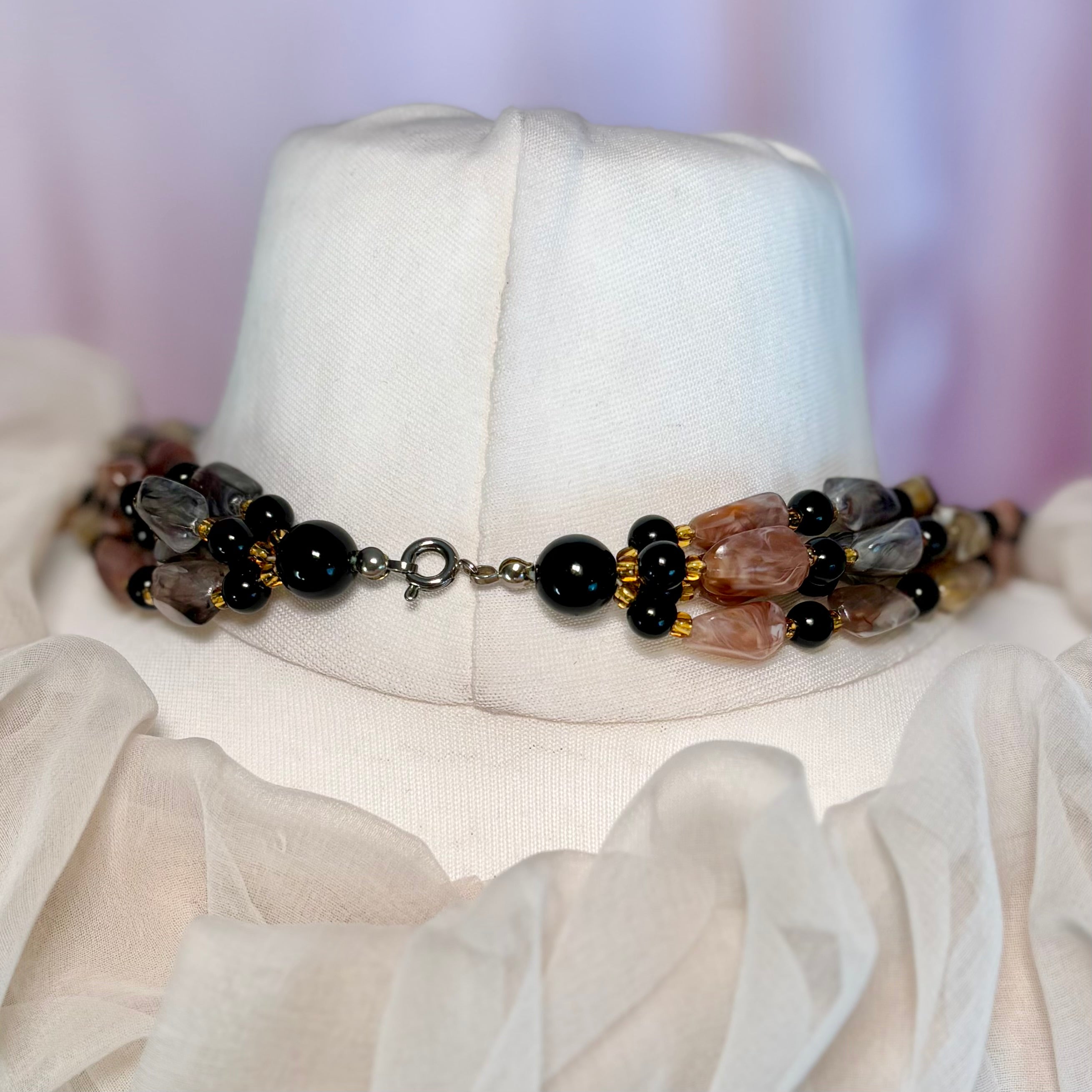 1980s Marbled multi strand necklace