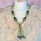 1980s Green beaded tassel necklace