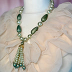 1980s Green beaded tassel necklace