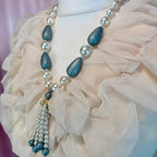1980s Blue beaded tassel necklace