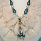 1980s Blue beaded tassel necklace